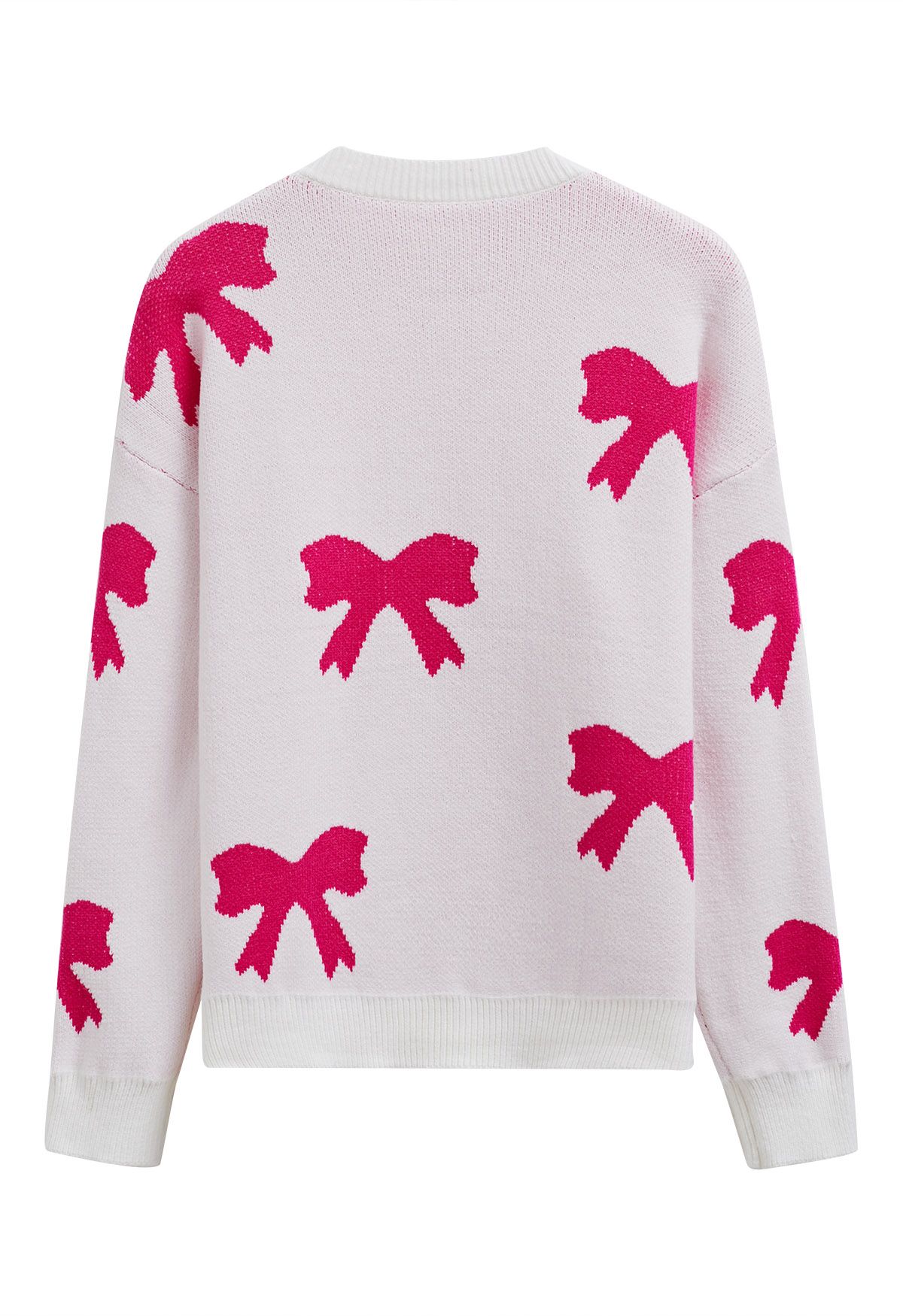 Rosa Jacquard-Strickpullover mit Cartoon-Schleife