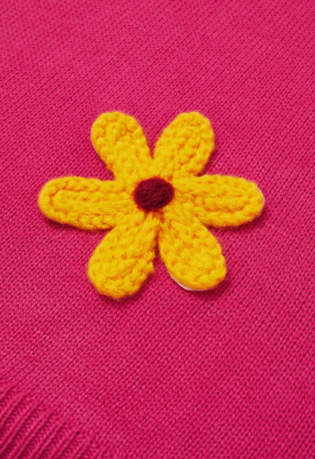 Farbenfroher Strickpullover mit 3D-Stichblumen in Pink