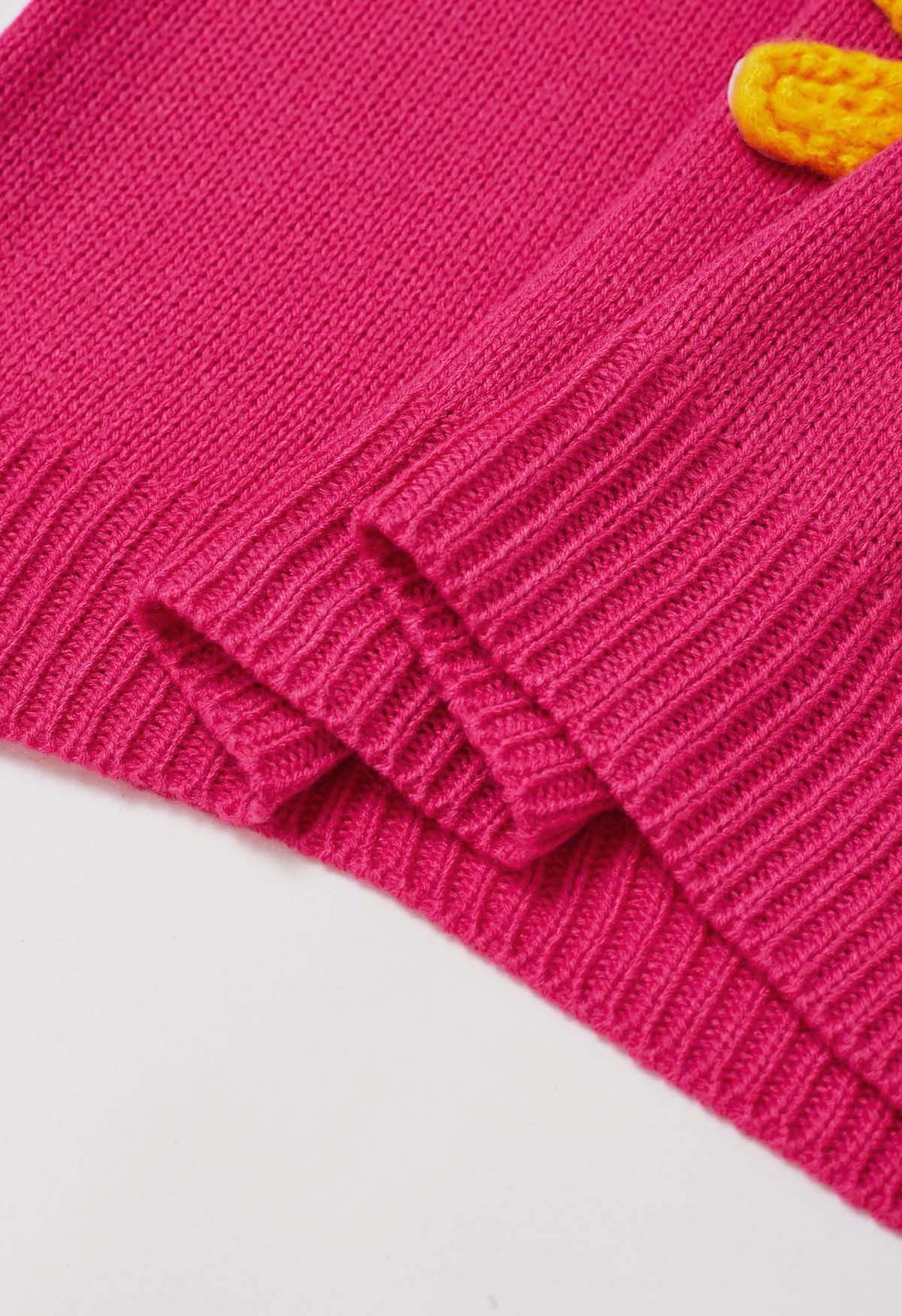 Farbenfroher Strickpullover mit 3D-Stichblumen in Pink