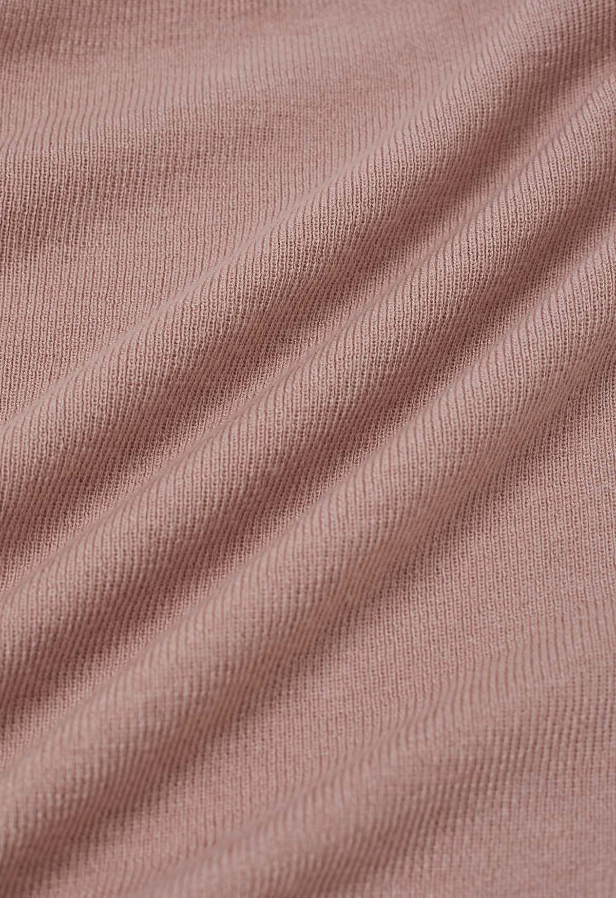 Sanftes Crossover-Langarm-Stricktop in Rosa