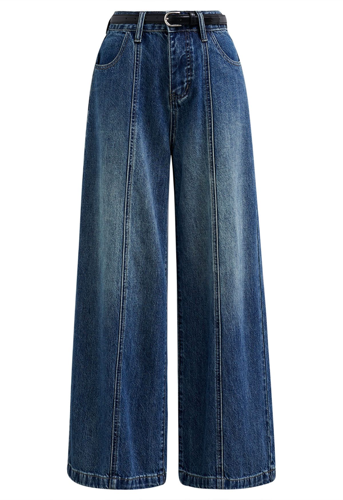 Iconic Silhouette – Palazzo-Jeans mit Gürtel in Blau