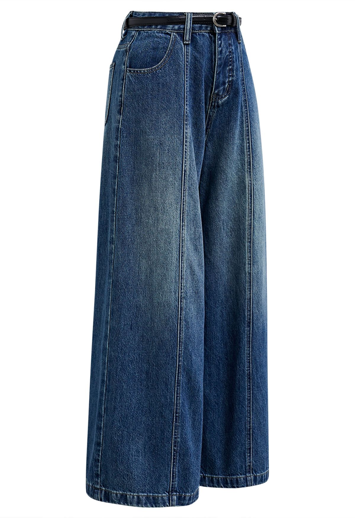 Iconic Silhouette – Palazzo-Jeans mit Gürtel in Blau