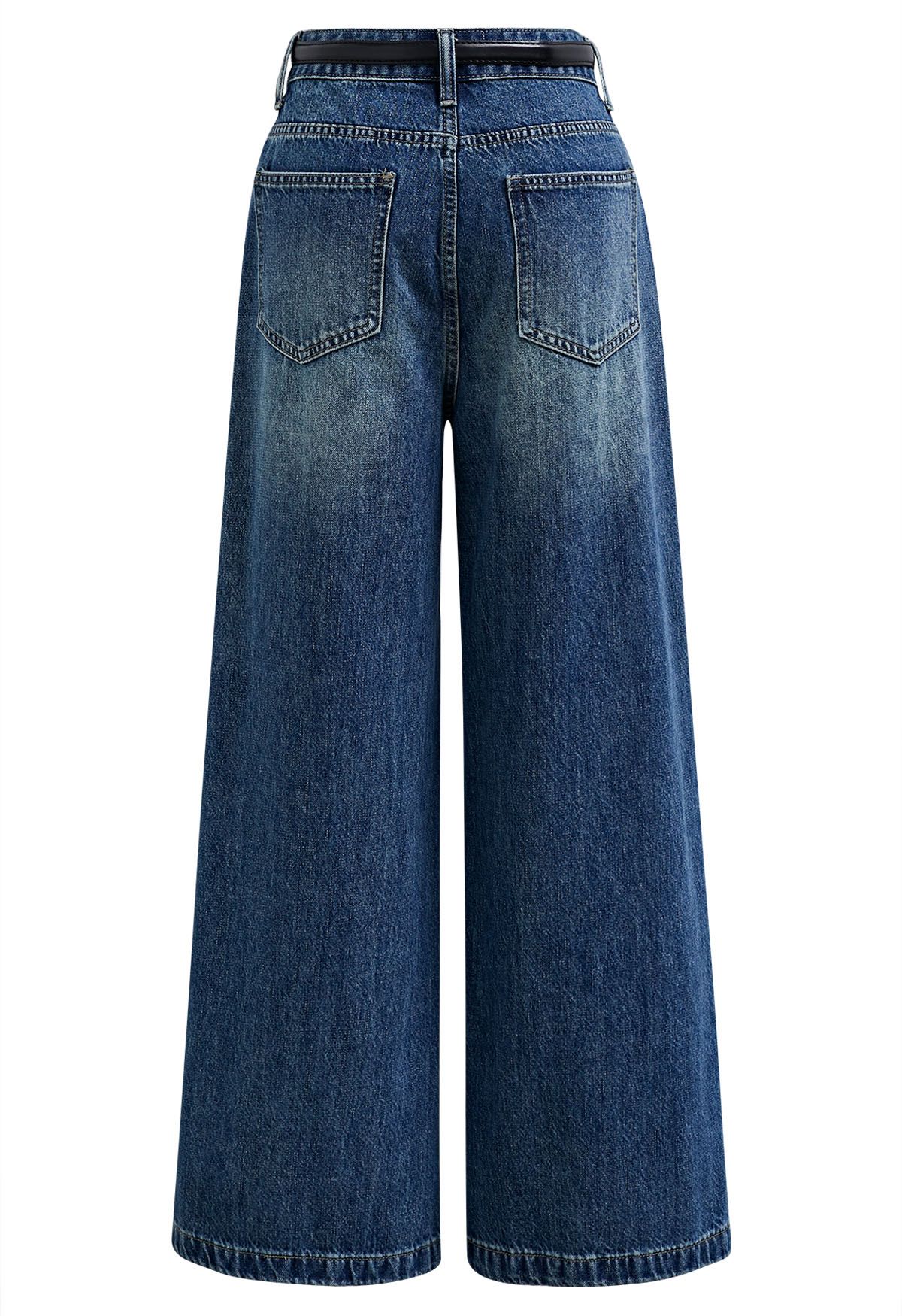 Iconic Silhouette – Palazzo-Jeans mit Gürtel in Blau