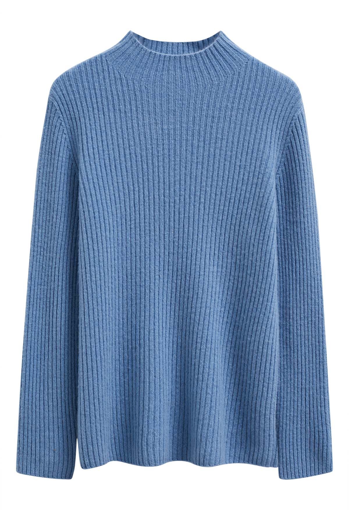 Elemental – Langärmliger Wollpullover mit Rollkragen in Blau