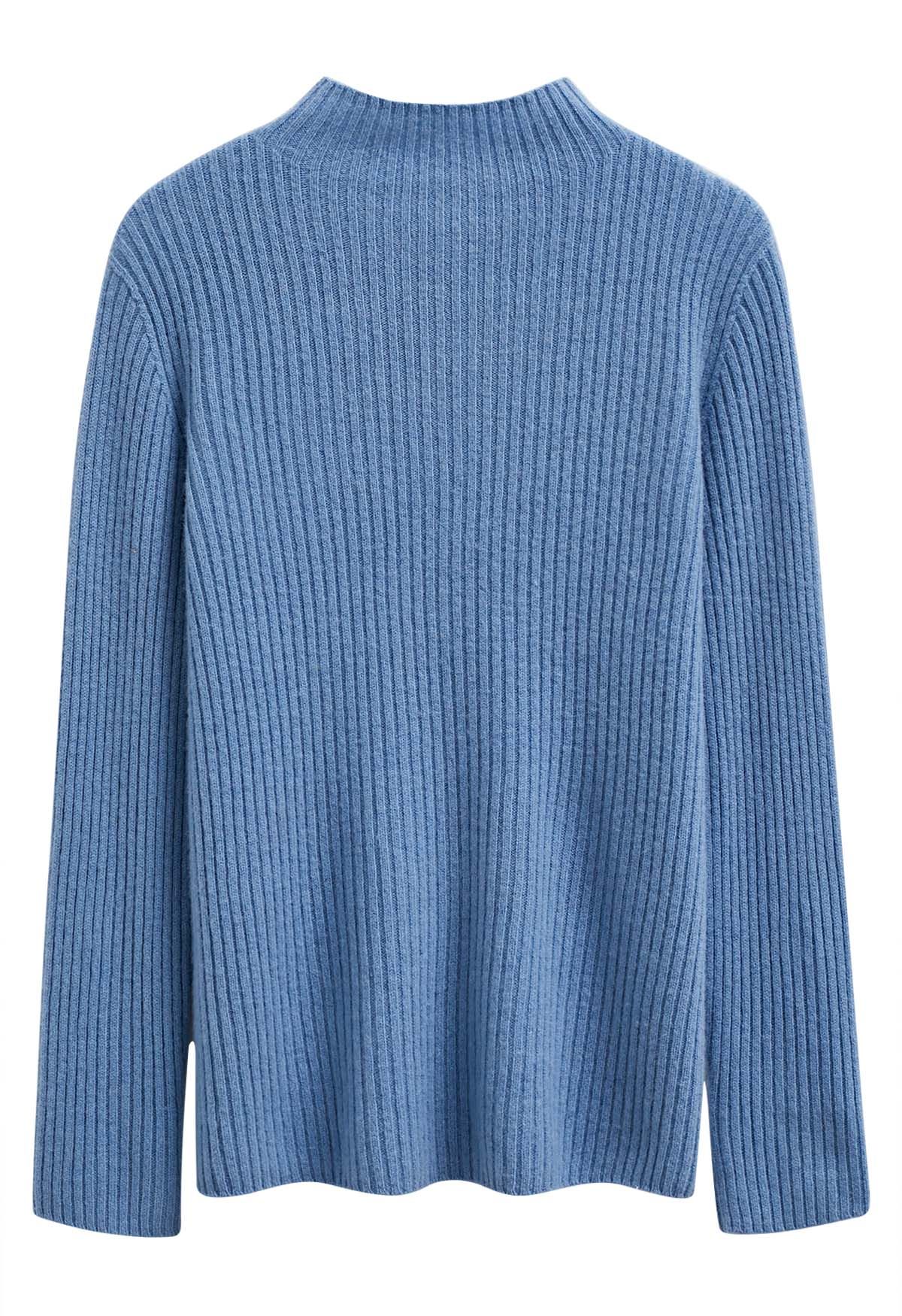 Elemental – Langärmliger Wollpullover mit Rollkragen in Blau