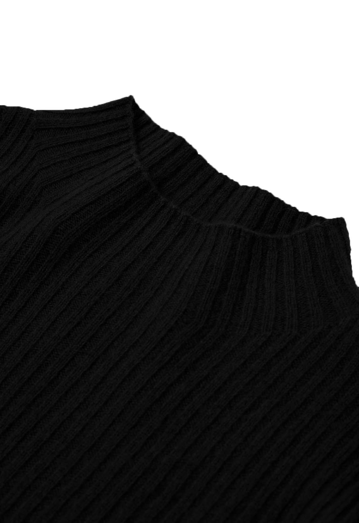 Elemental – Langärmliger Wollpullover mit Rollkragen in Schwarz