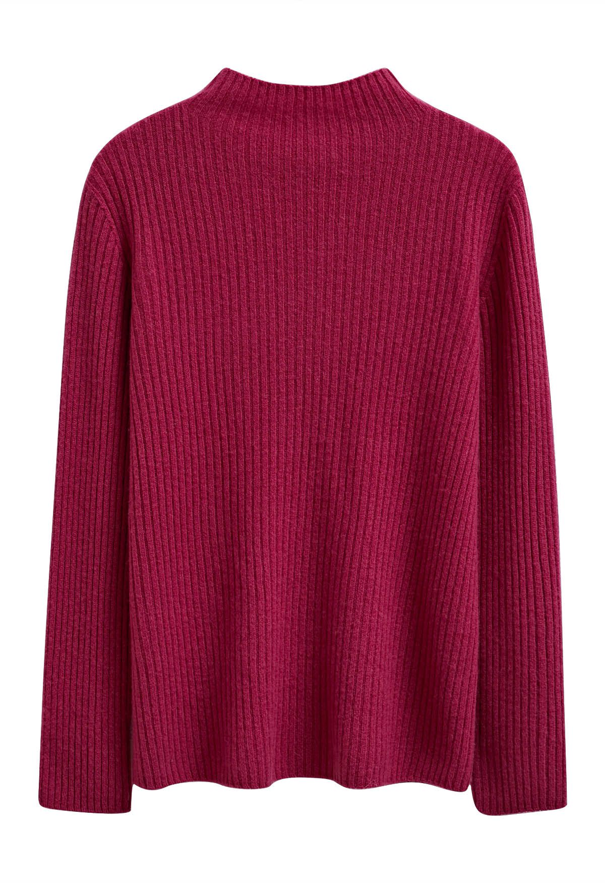 Elemental Langärmliger Wollpullover mit Rollkragen in Magenta