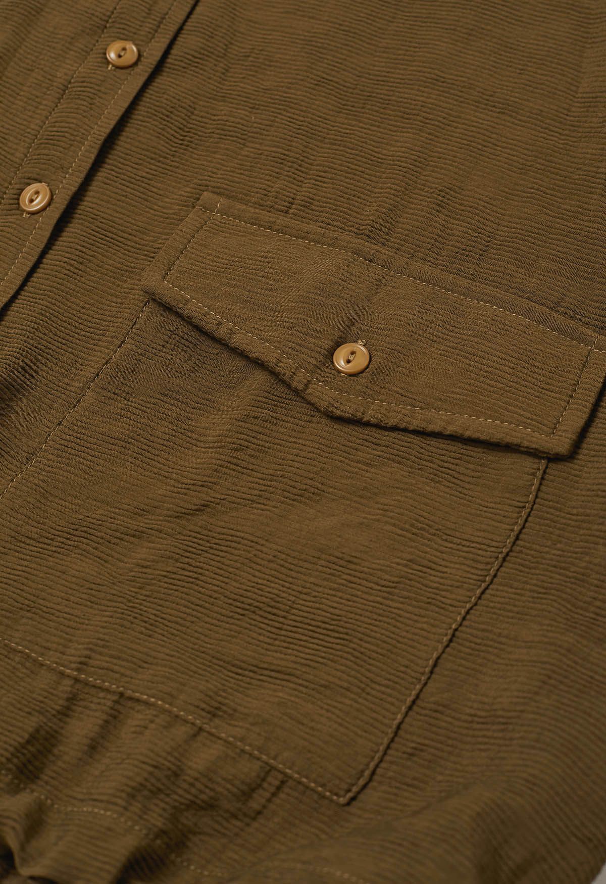 Braunes Button-Down-Hemd mit Kordelzug und Kragen