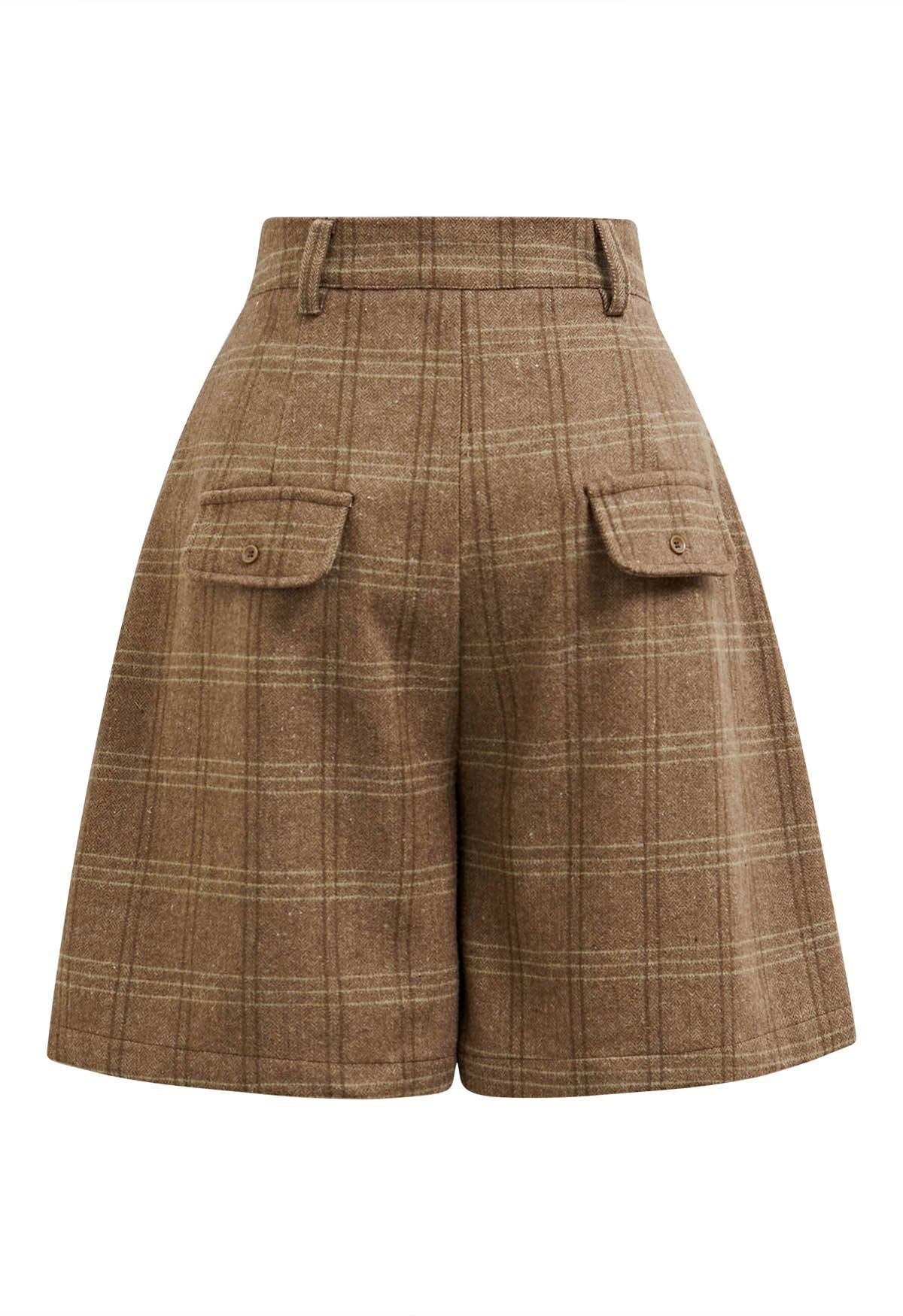 Karierte Shorts aus Wollmischung im Retro-Look in Camel