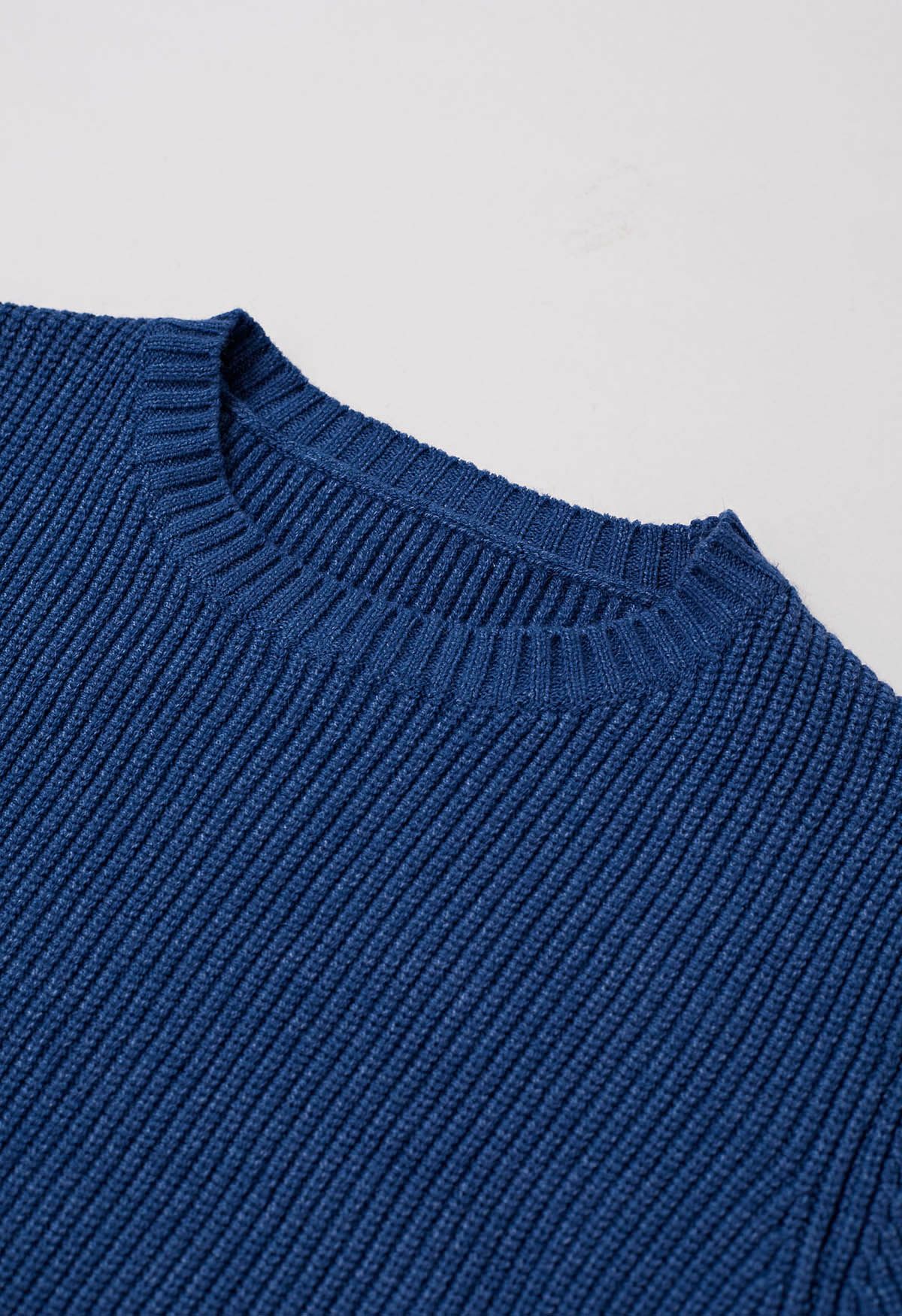 Gerippter Strickpullover mit Bindeband auf der Rückseite in Marine