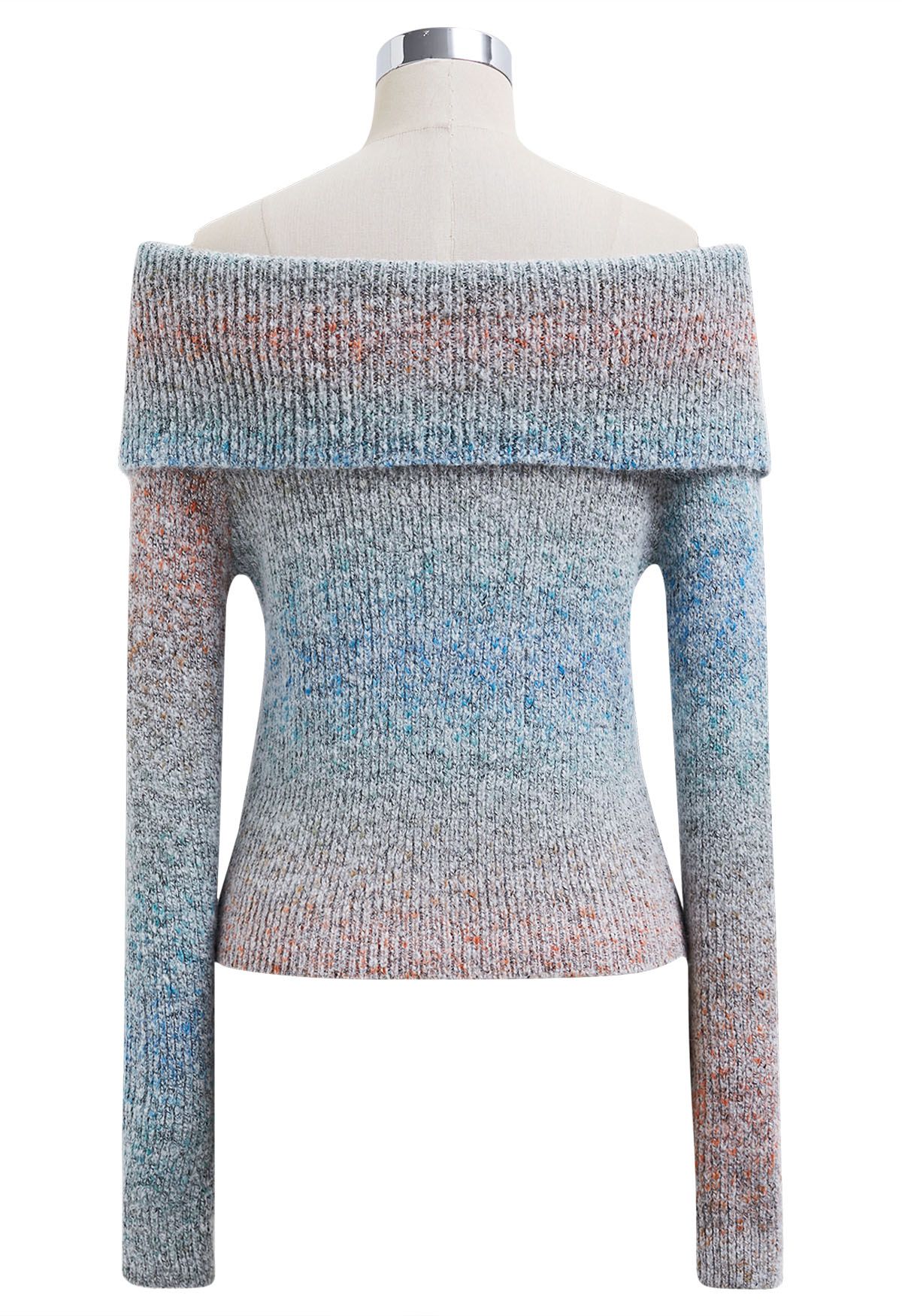 Chill Hues – Schulterfreies, mehrfarbiges Stricktop mit Umschlag