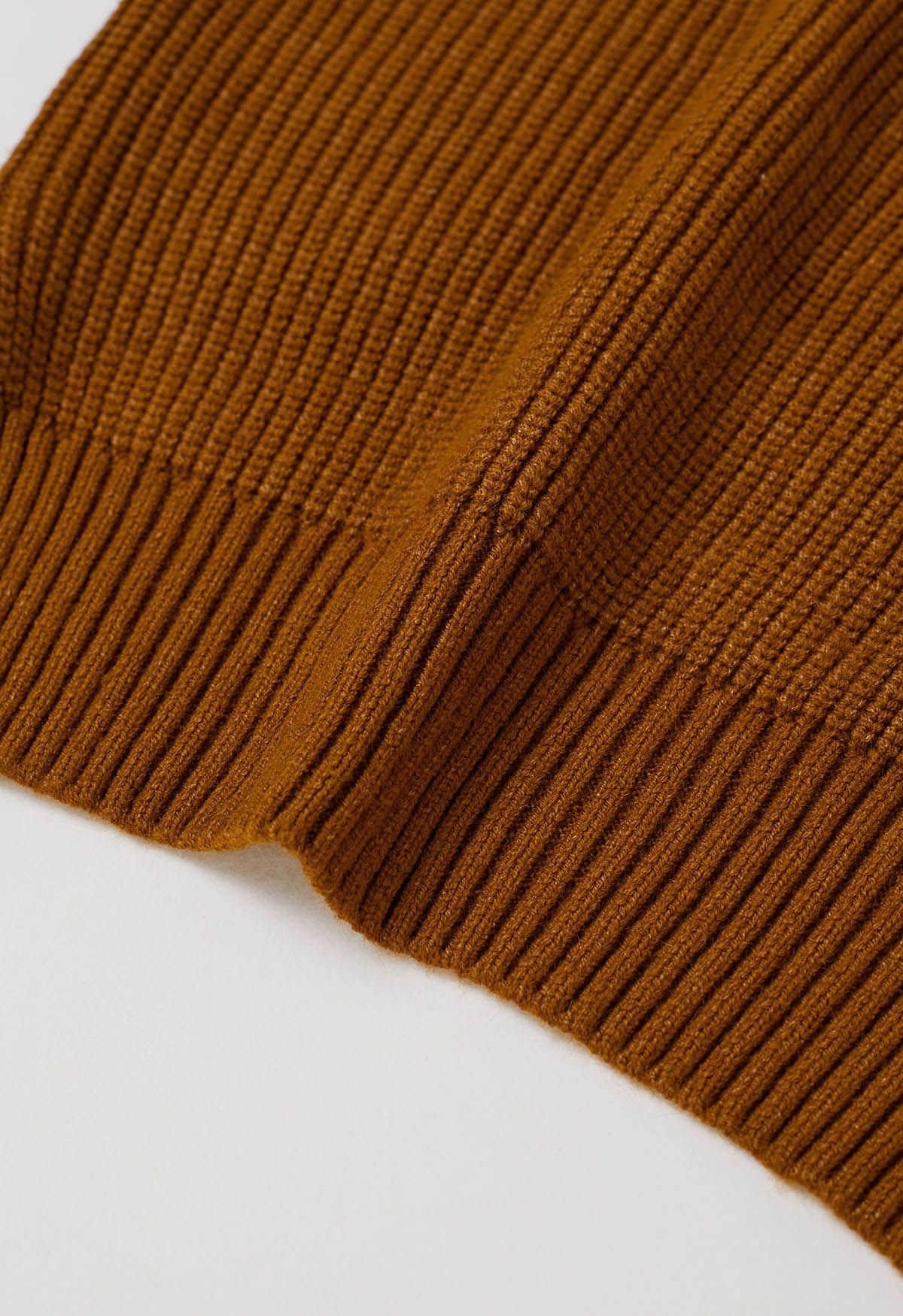 Gerippter Strickpullover mit Bindeband auf der Rückseite in Kürbis