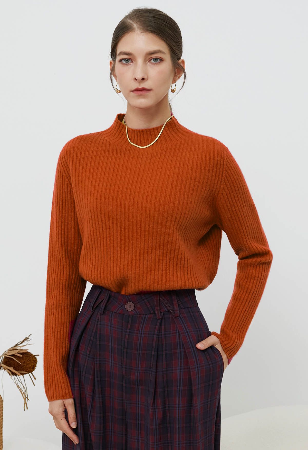 Elemental – Langärmliger Wollpullover mit Rollkragen in Orange