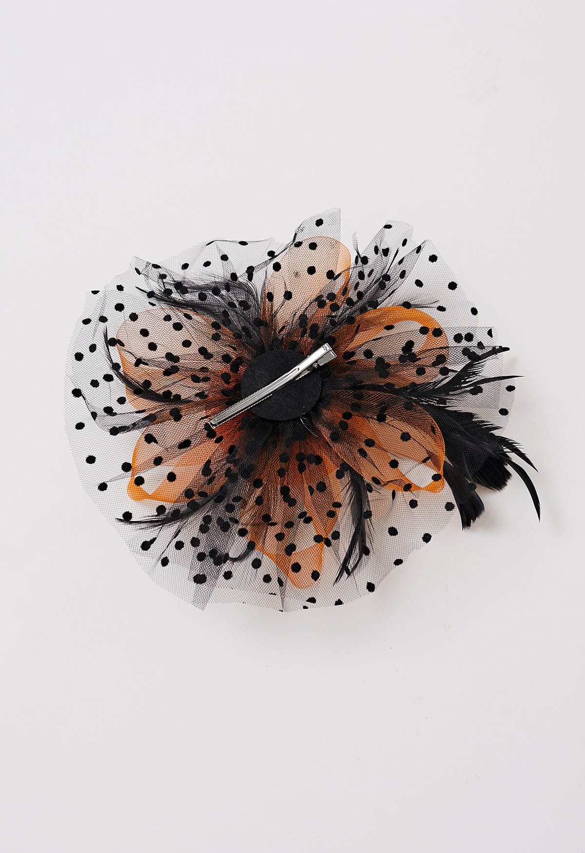 Polka Dot Mesh-Stirnband mit Haarspange in Orange