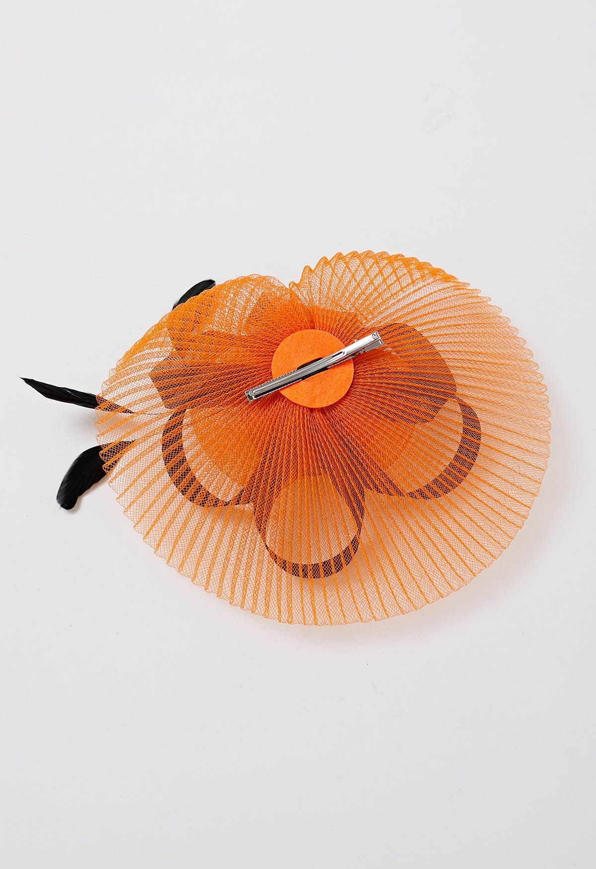 Plissiertes Netz-Blumen-Stirnband mit Haarspange in Orange