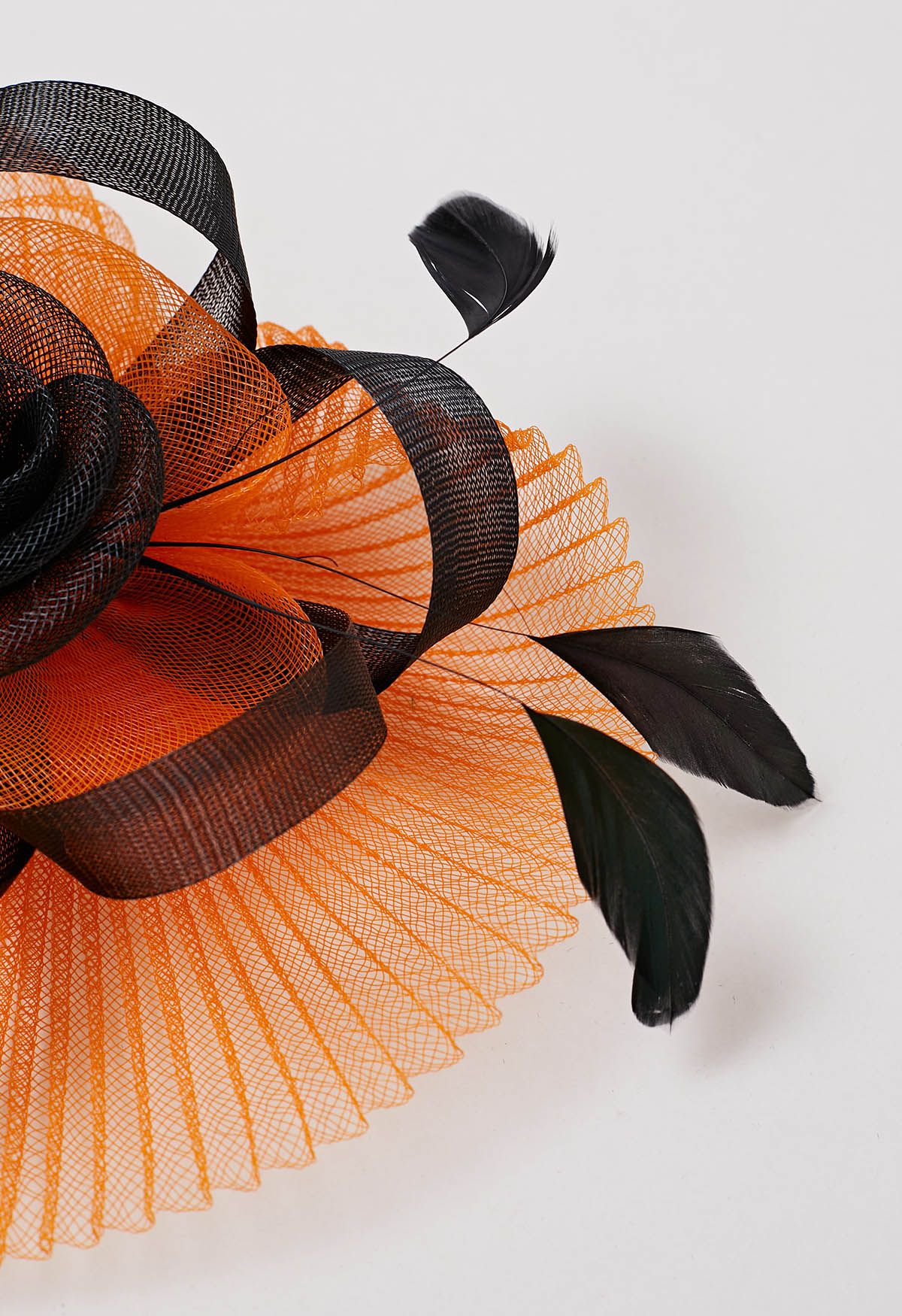 Plissiertes Netz-Blumen-Stirnband mit Haarspange in Orange