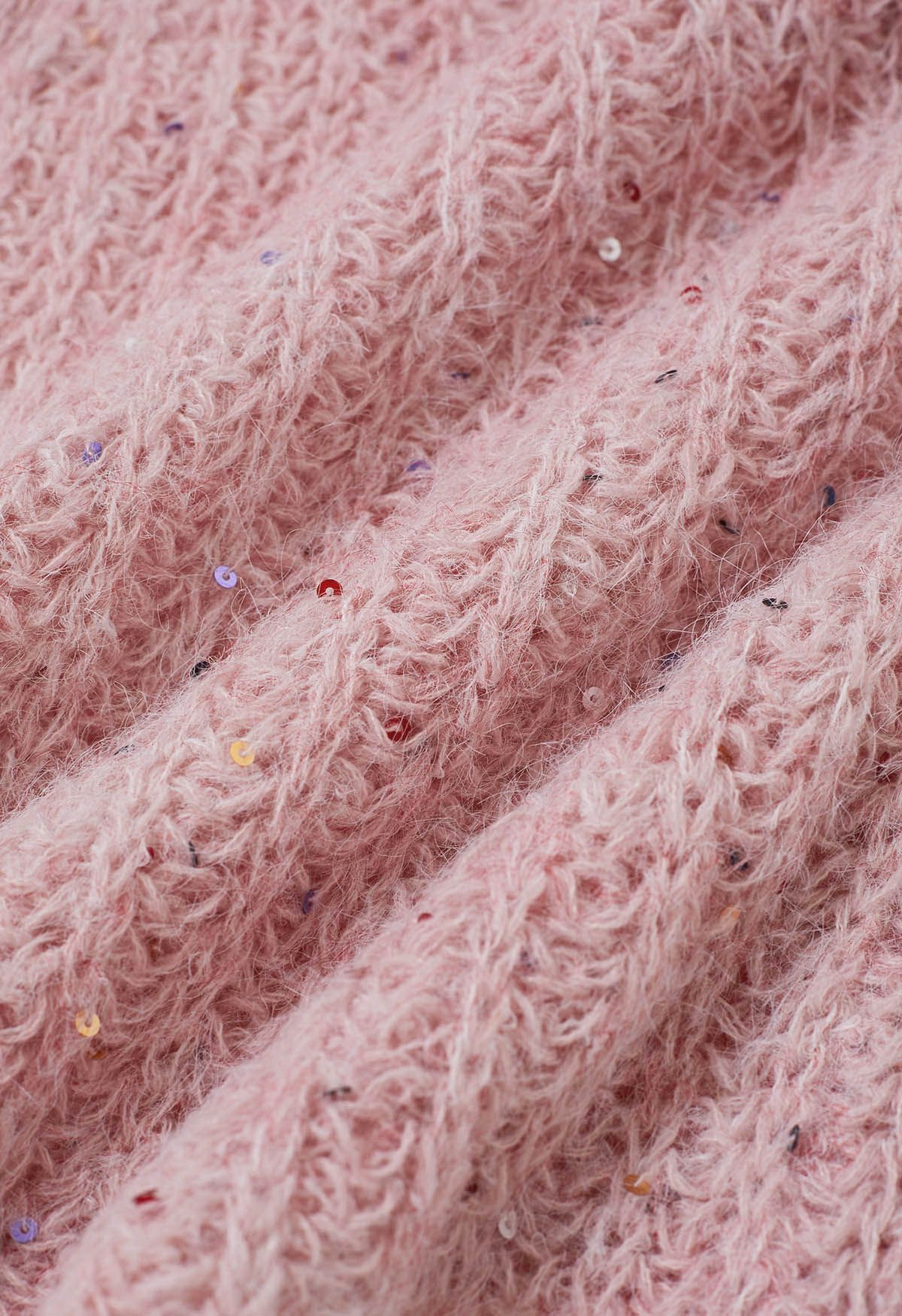 Gemütliche Strickjacke mit offener Vorderseite und bunten Pailletten in Pink