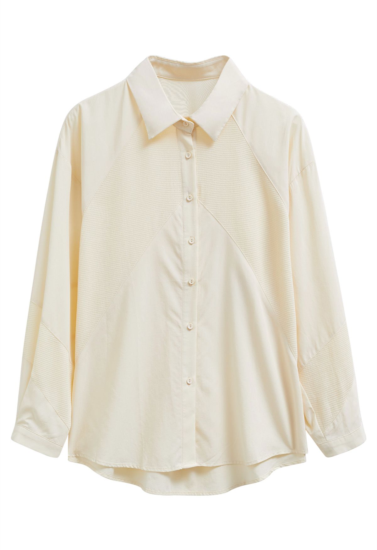 Baumwoll-Button-Down-Hemd mit geometrischem Einsatz in Creme