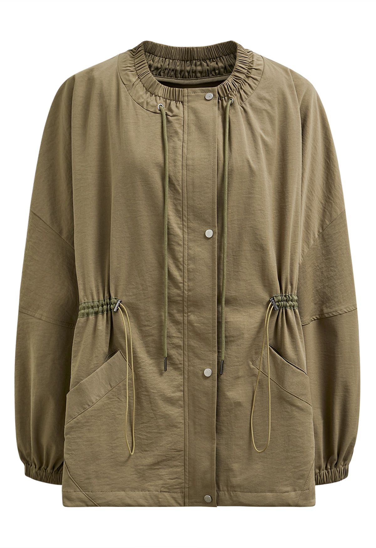 Entspannter Parka mit Seitentaschen und Kordelzug in Khaki