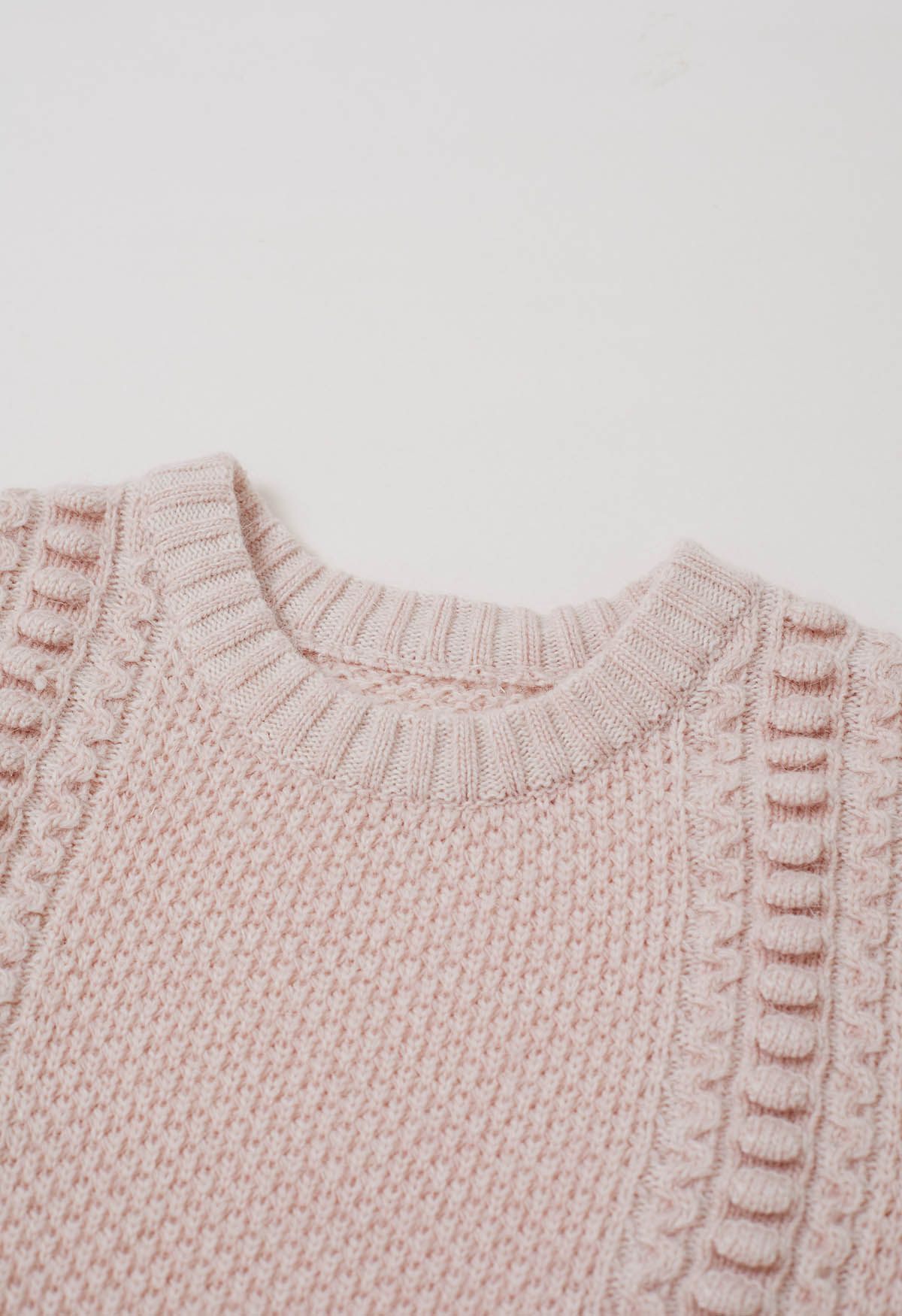 Strickpullover mit Puffärmeln und geprägter Textur in Rosa