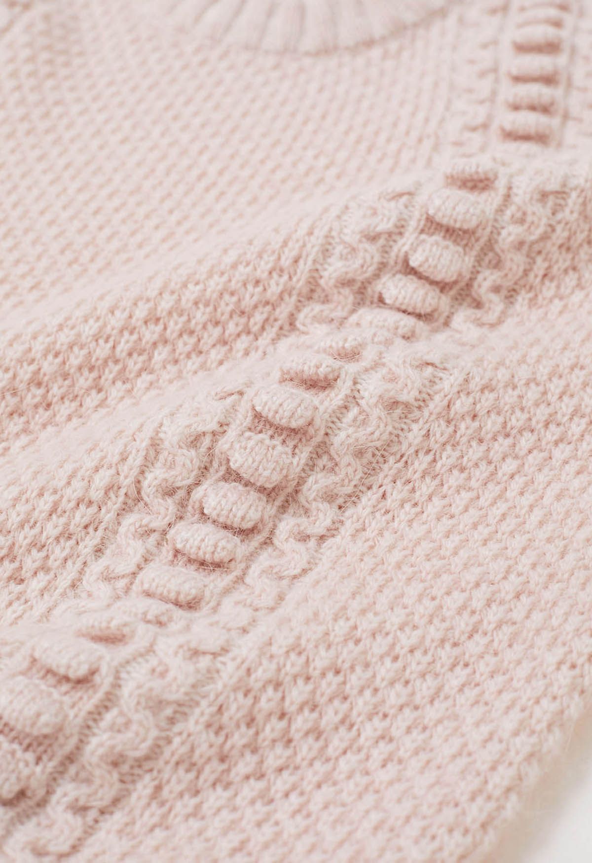 Strickpullover mit Puffärmeln und geprägter Textur in Rosa