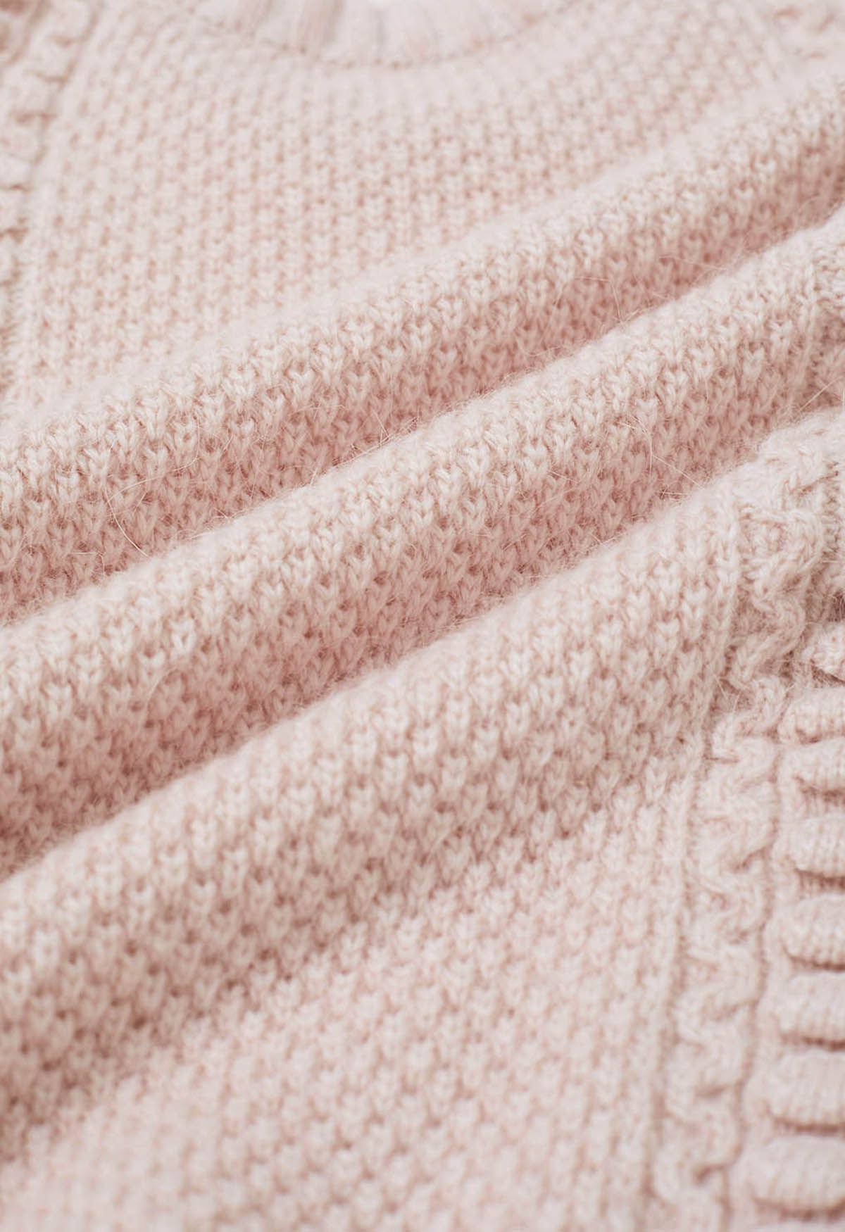 Strickpullover mit Puffärmeln und geprägter Textur in Rosa