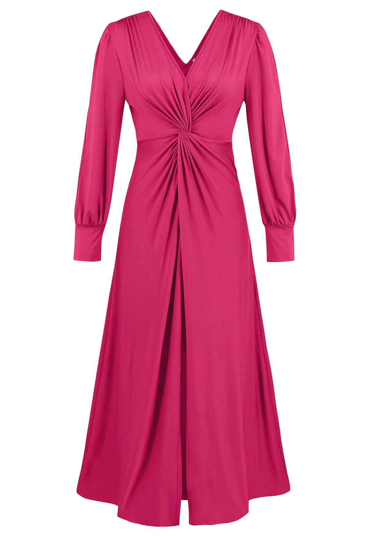 Maxikleid mit V-Ausschnitt und Cut-Out-Ärmeln und verdrehter Vorderseite in Pink