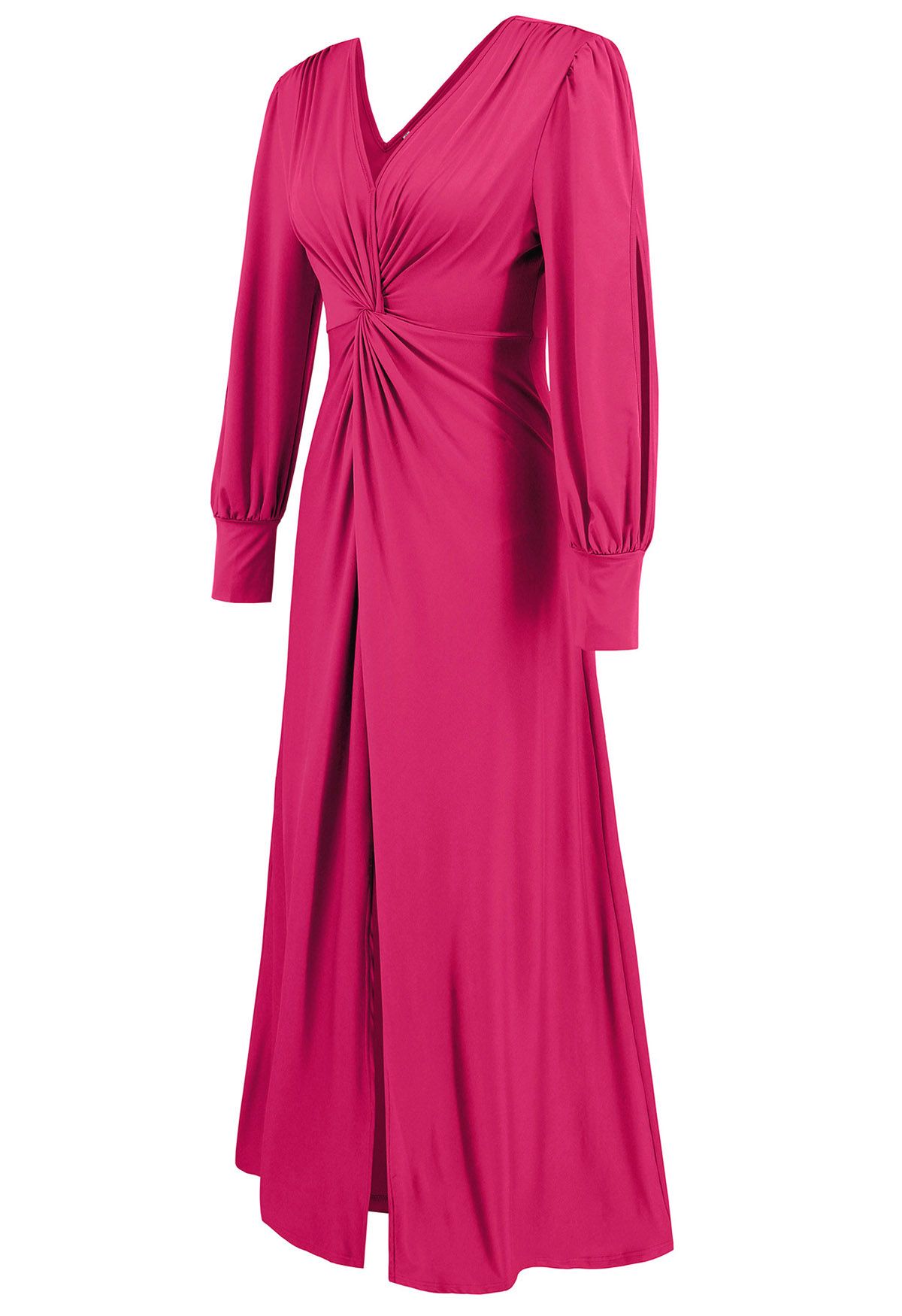 Maxikleid mit V-Ausschnitt und Cut-Out-Ärmeln und verdrehter Vorderseite in Pink