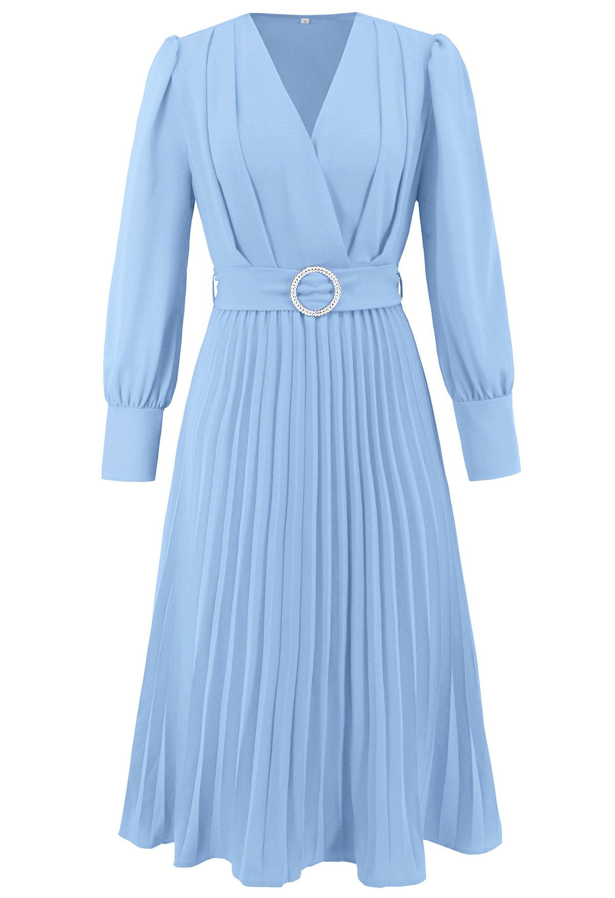 Graceful Pleats – Midikleid mit Wickeloptik und Gürtel in Blau