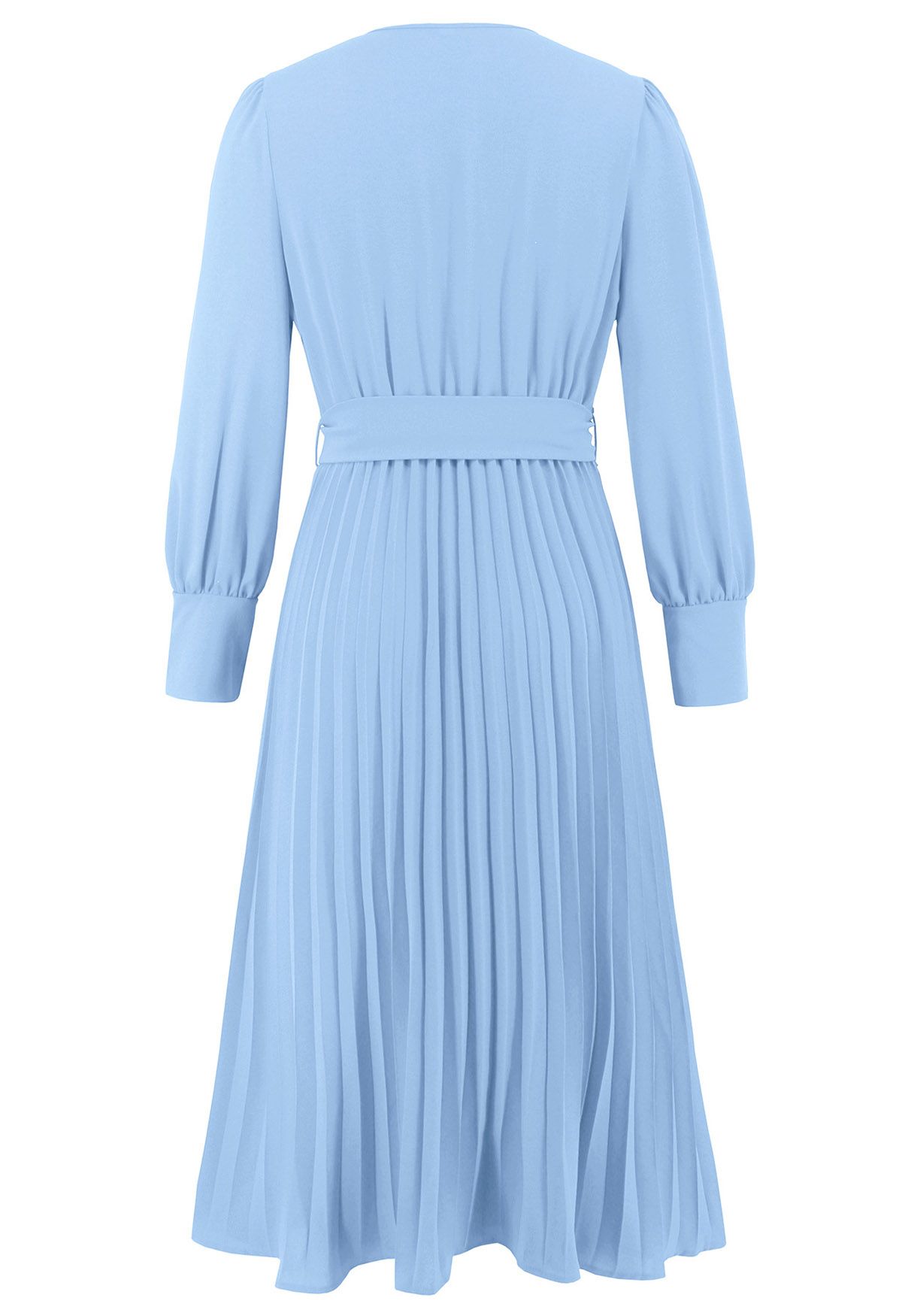 Graceful Pleats – Midikleid mit Wickeloptik und Gürtel in Blau