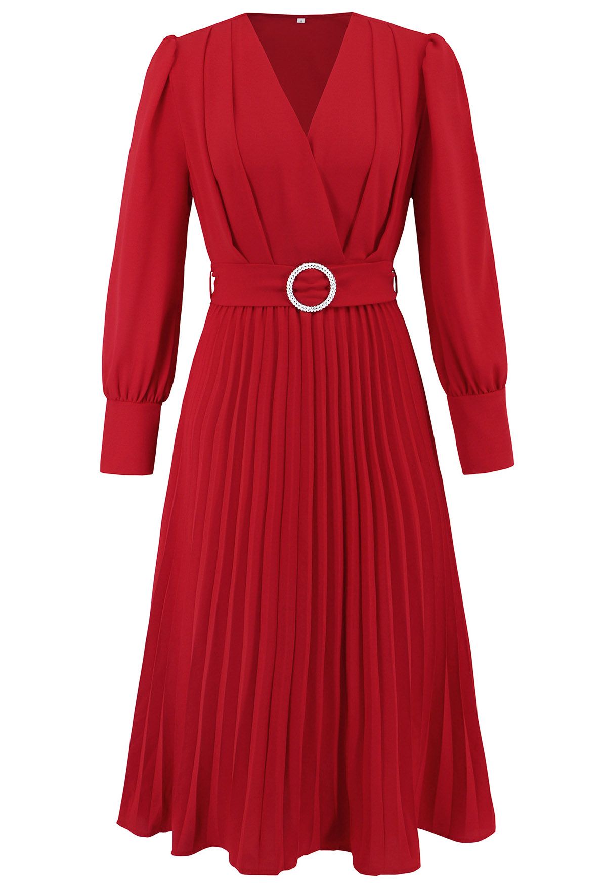 Graceful Pleats – Midikleid mit Wickeloptik und Gürtel in Rot