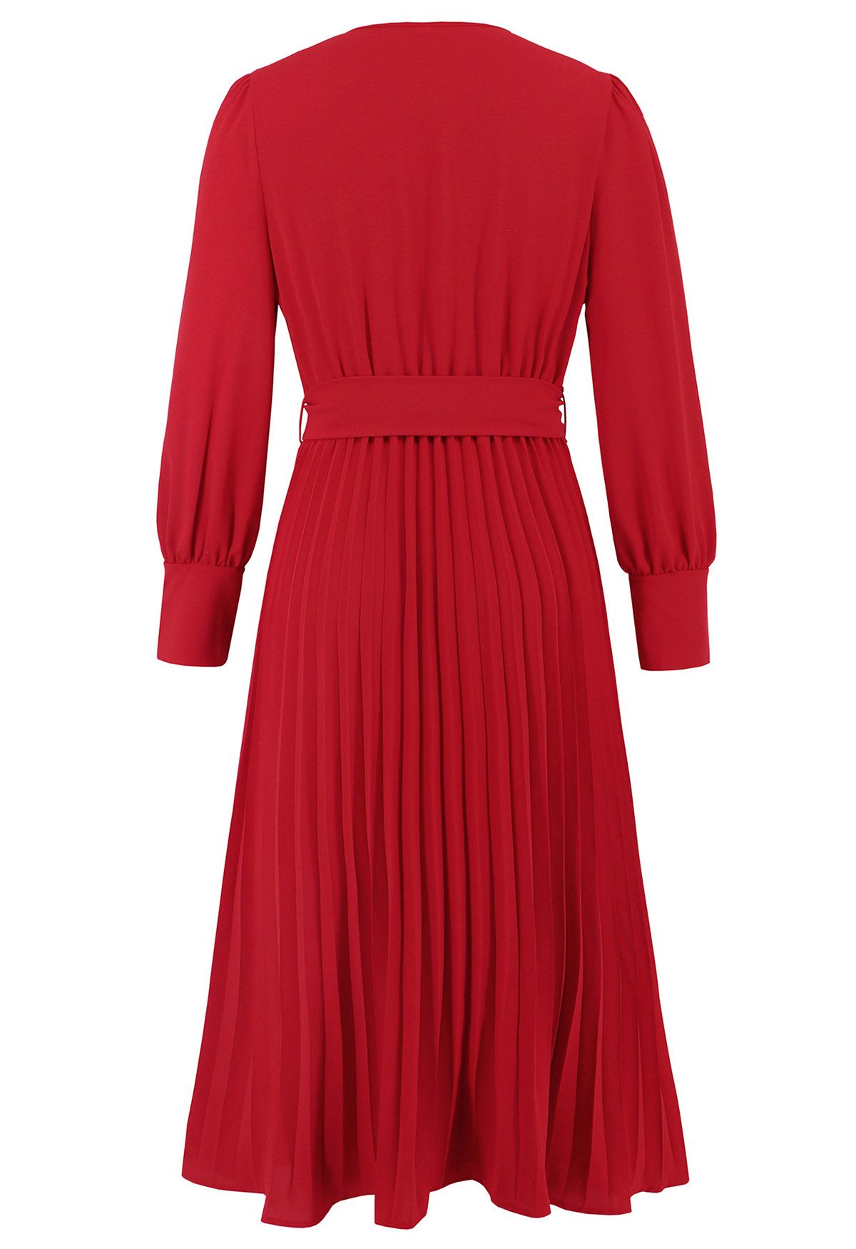 Graceful Pleats – Midikleid mit Wickeloptik und Gürtel in Rot