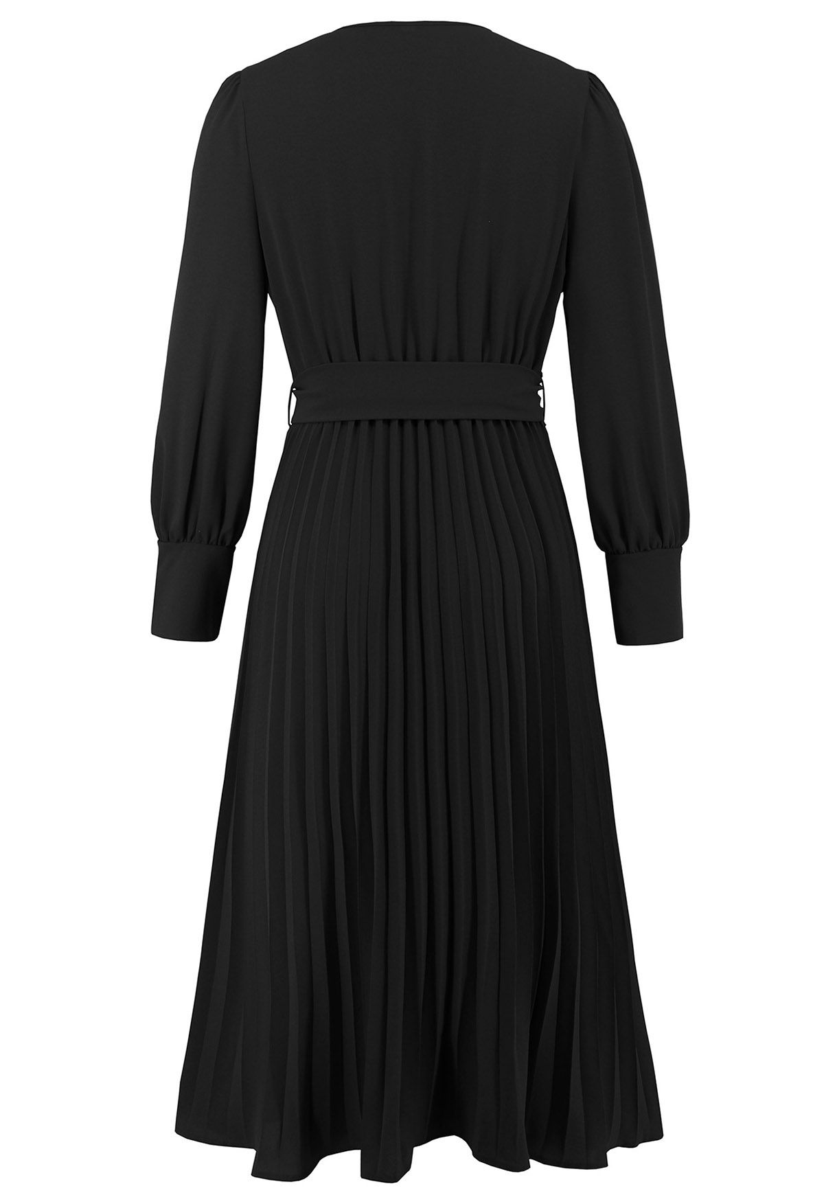 Graceful Pleats – Midikleid mit Wickeloptik und Gürtel in Schwarz