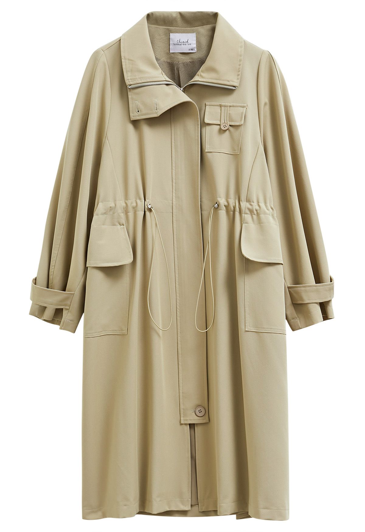 Outfitted – Trenchcoat mit Kragen, Pattentasche und Kordelzug in Khaki