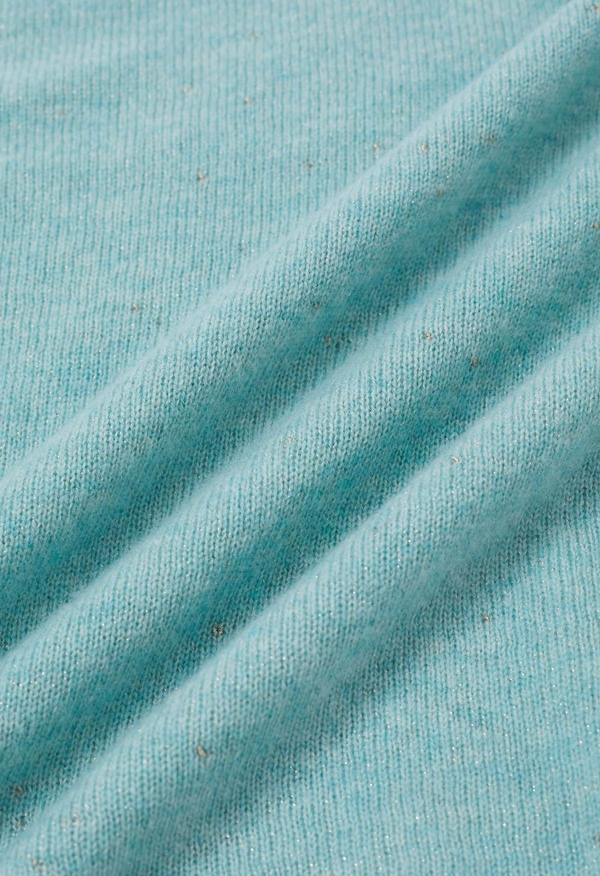 Wollpullover mit Rollkragen und integriertem Metallic-Faden in Mintgrün