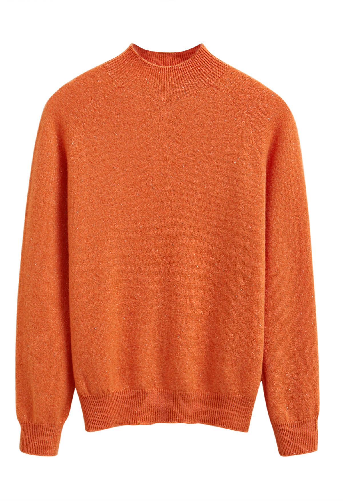 Wollpullover mit Rollkragen und integriertem Metallic-Faden in Orange