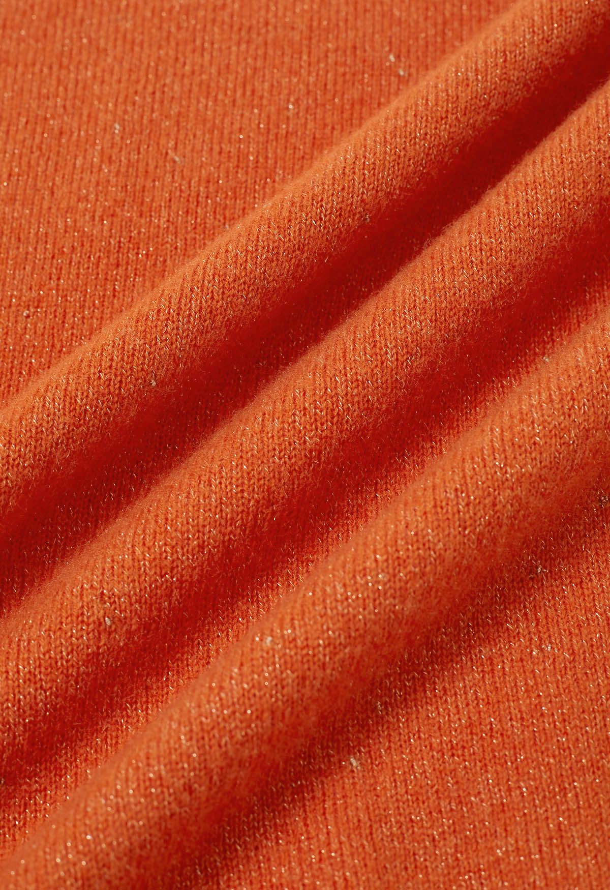 Wollpullover mit Rollkragen und integriertem Metallic-Faden in Orange