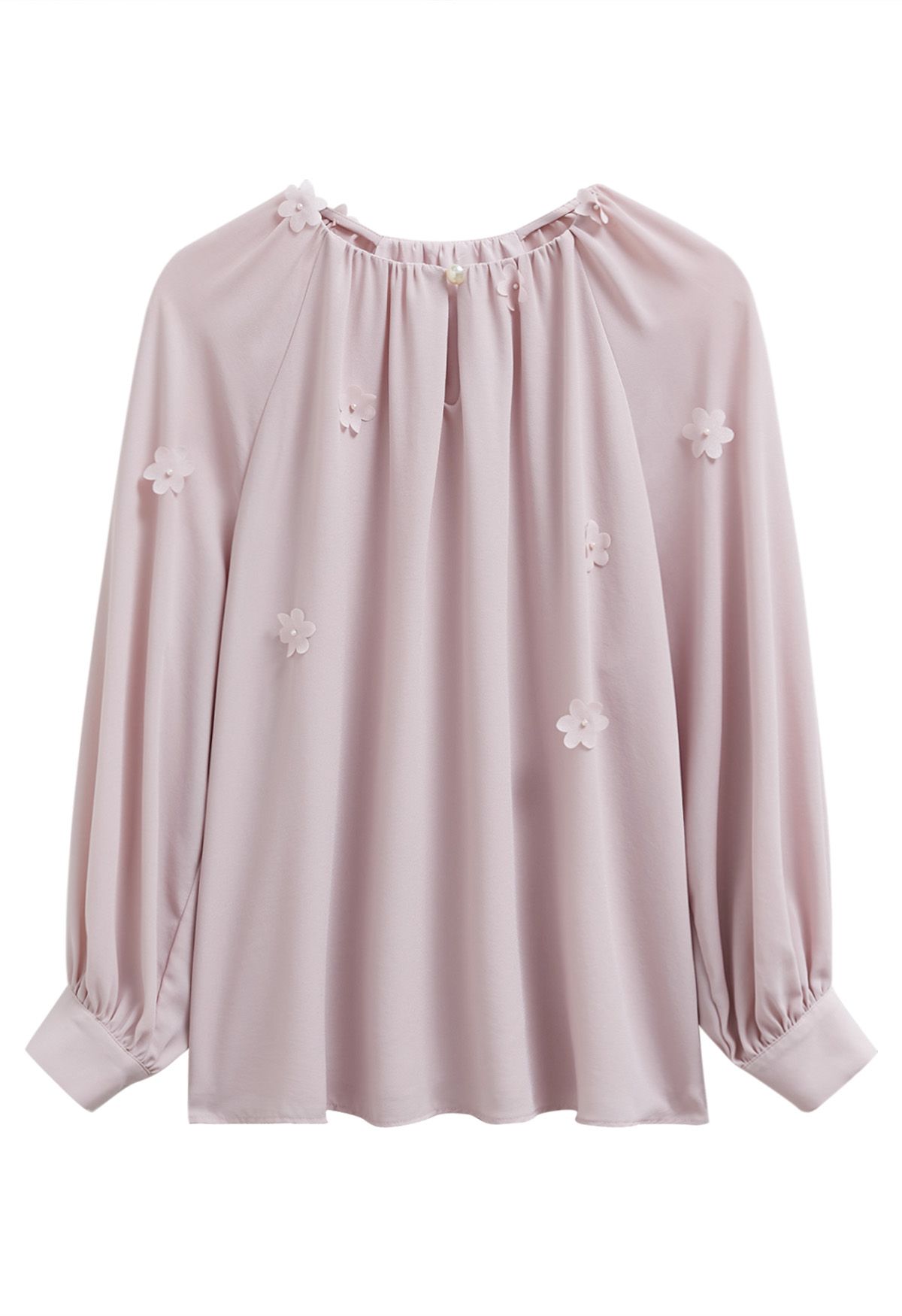 3D Floret Pearly Cutout Puffärmelhemd in Rosa