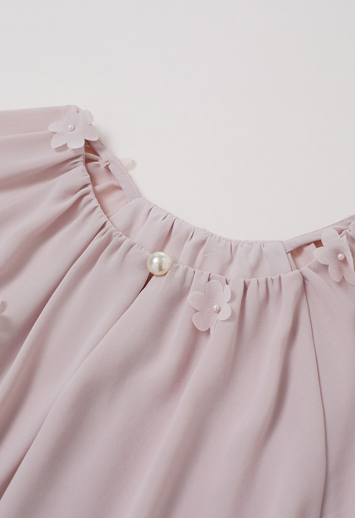 3D Floret Pearly Cutout Puffärmelhemd in Rosa