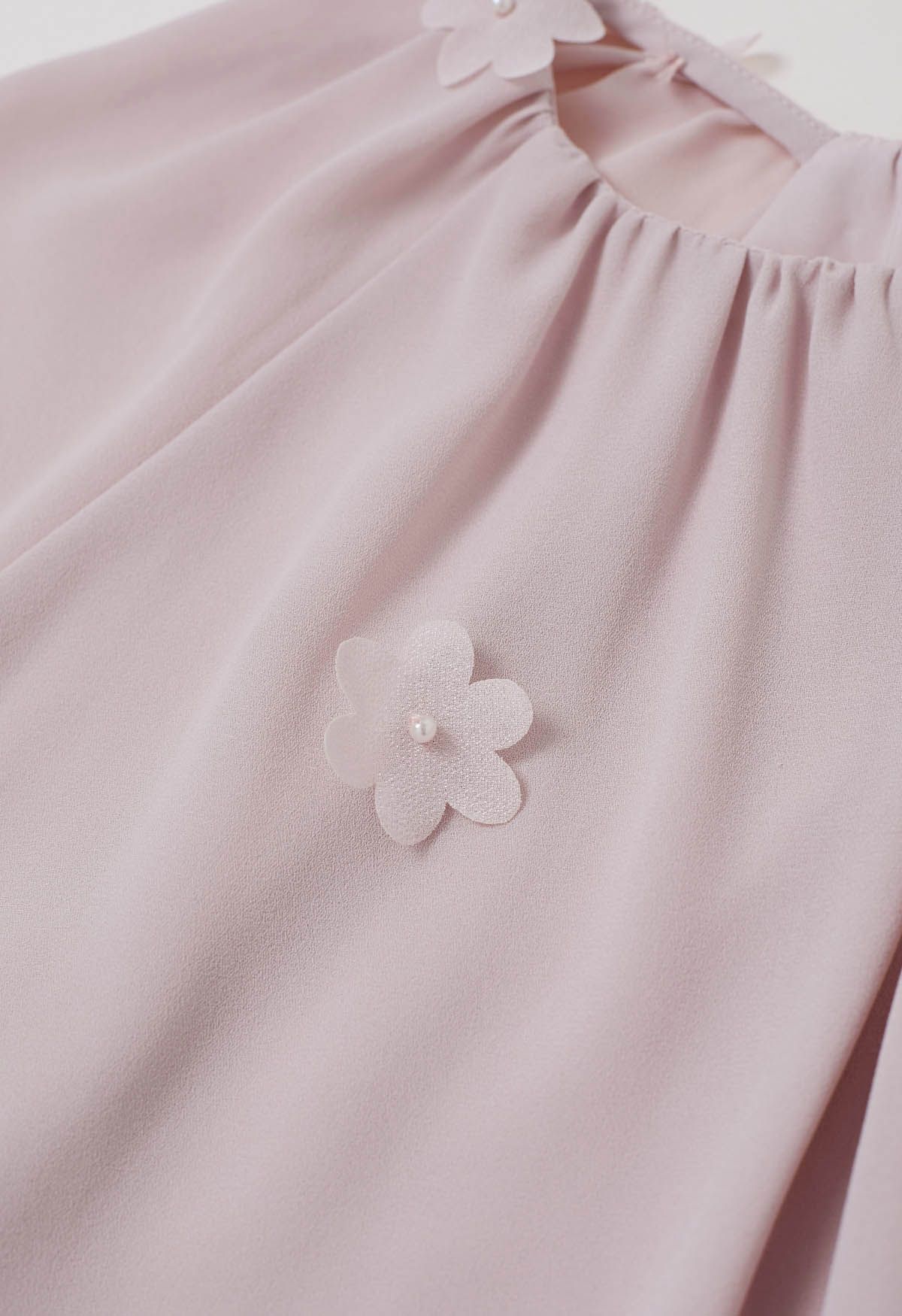 3D Floret Pearly Cutout Puffärmelhemd in Rosa