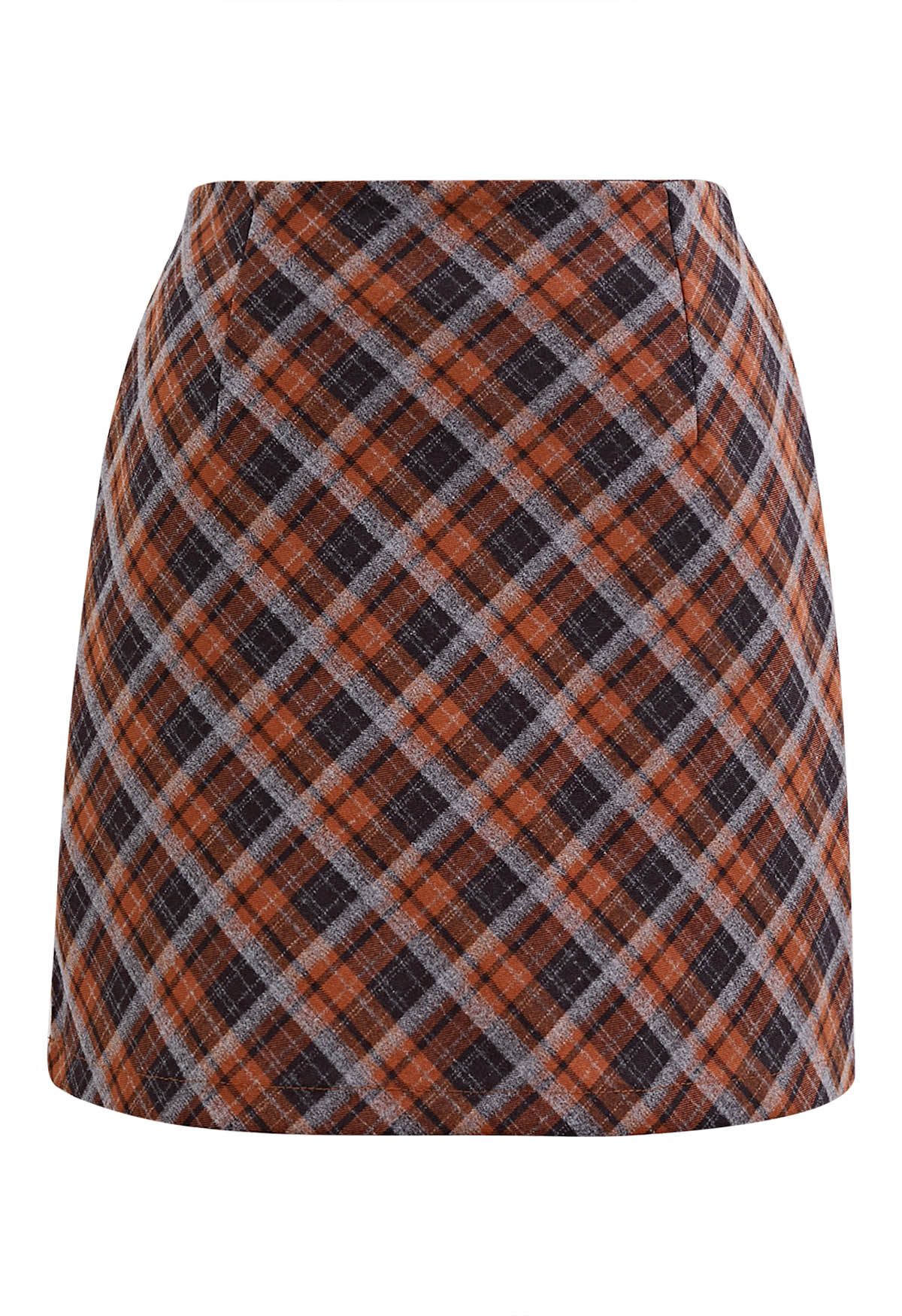 Falling for Plaid Mini Bud Skirt in Pumpkin