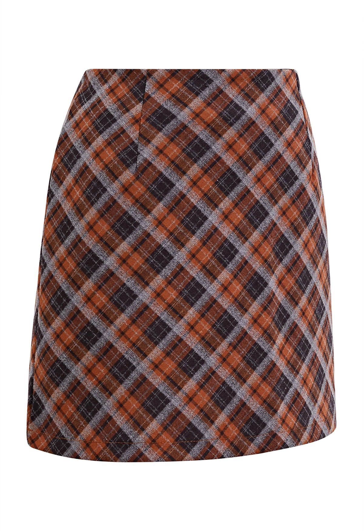 Falling for Plaid Mini Bud Skirt in Pumpkin