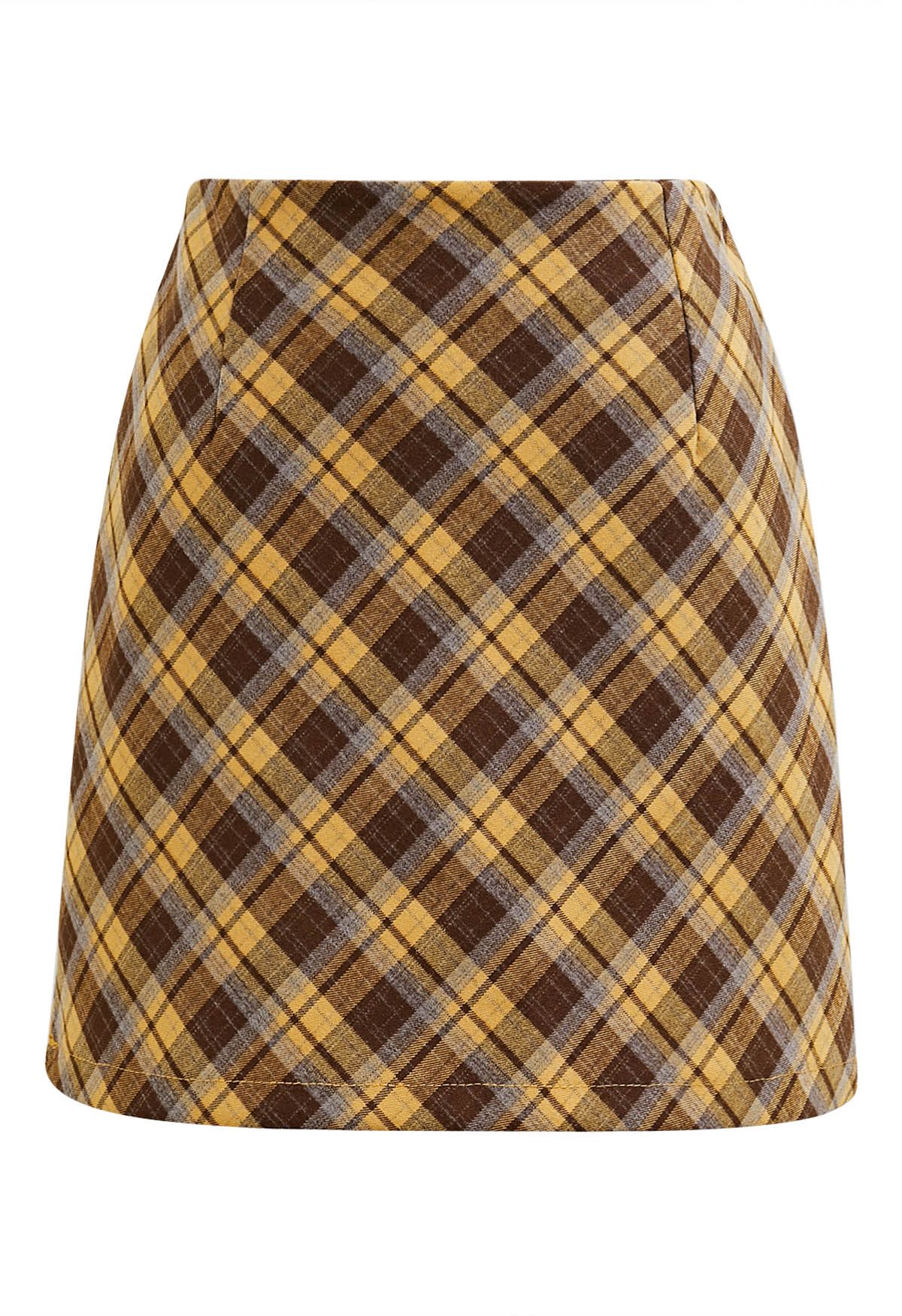 Falling for Plaid Mini Bud Skirt in Senfgelb