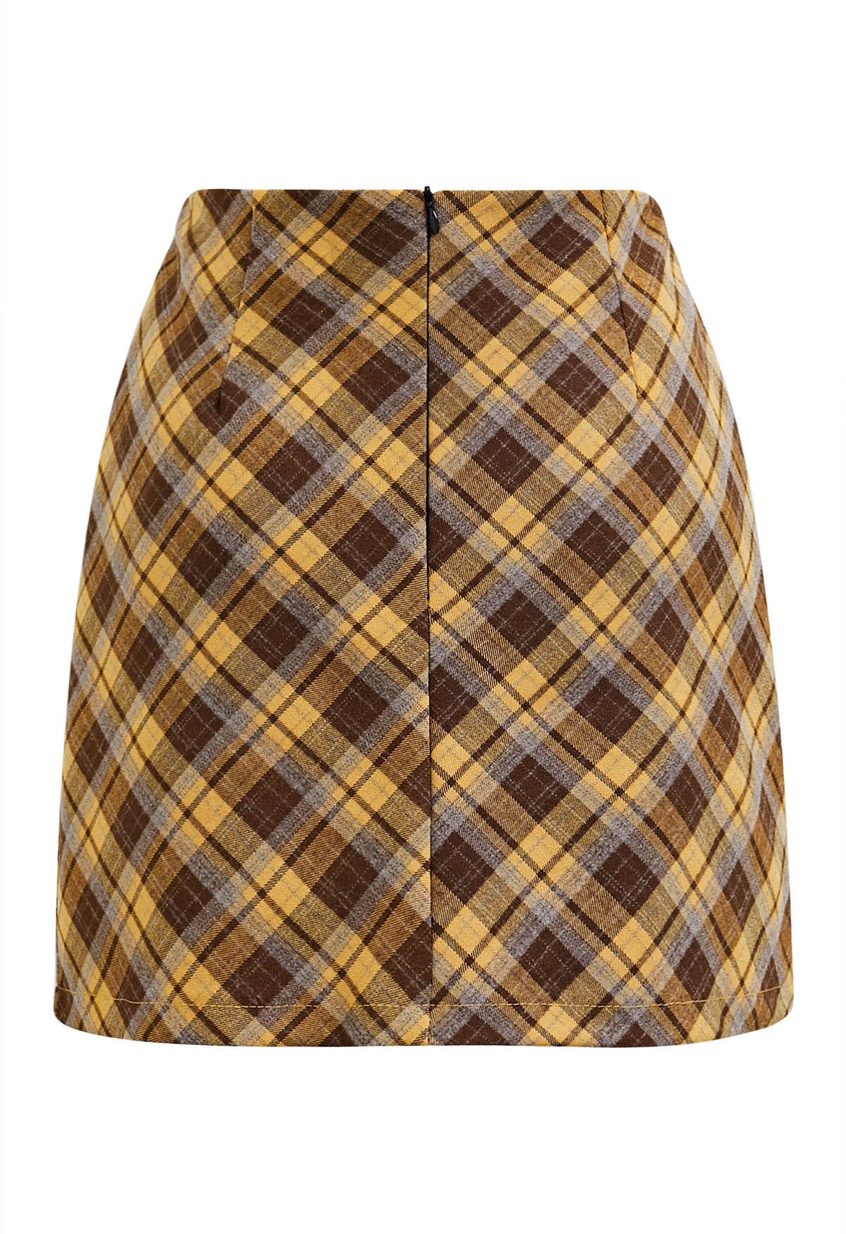 Falling for Plaid Mini Bud Skirt in Senfgelb