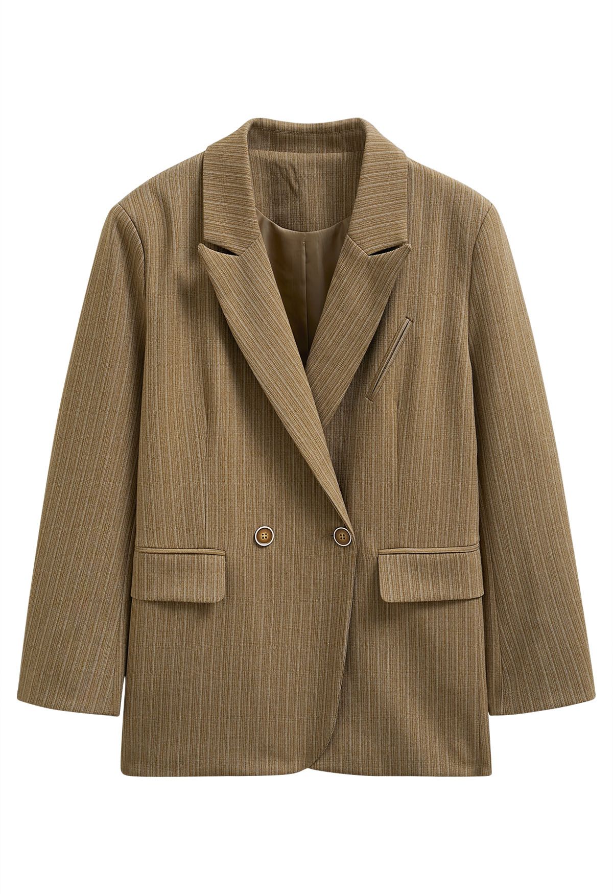 Everlasting – Gestreifter Oversize-Blazer mit gepolsterten Schultern in Camel