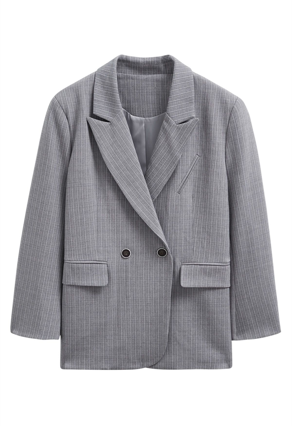 Everlasting – Gestreifter Oversize-Blazer mit gepolsterten Schultern in Grau