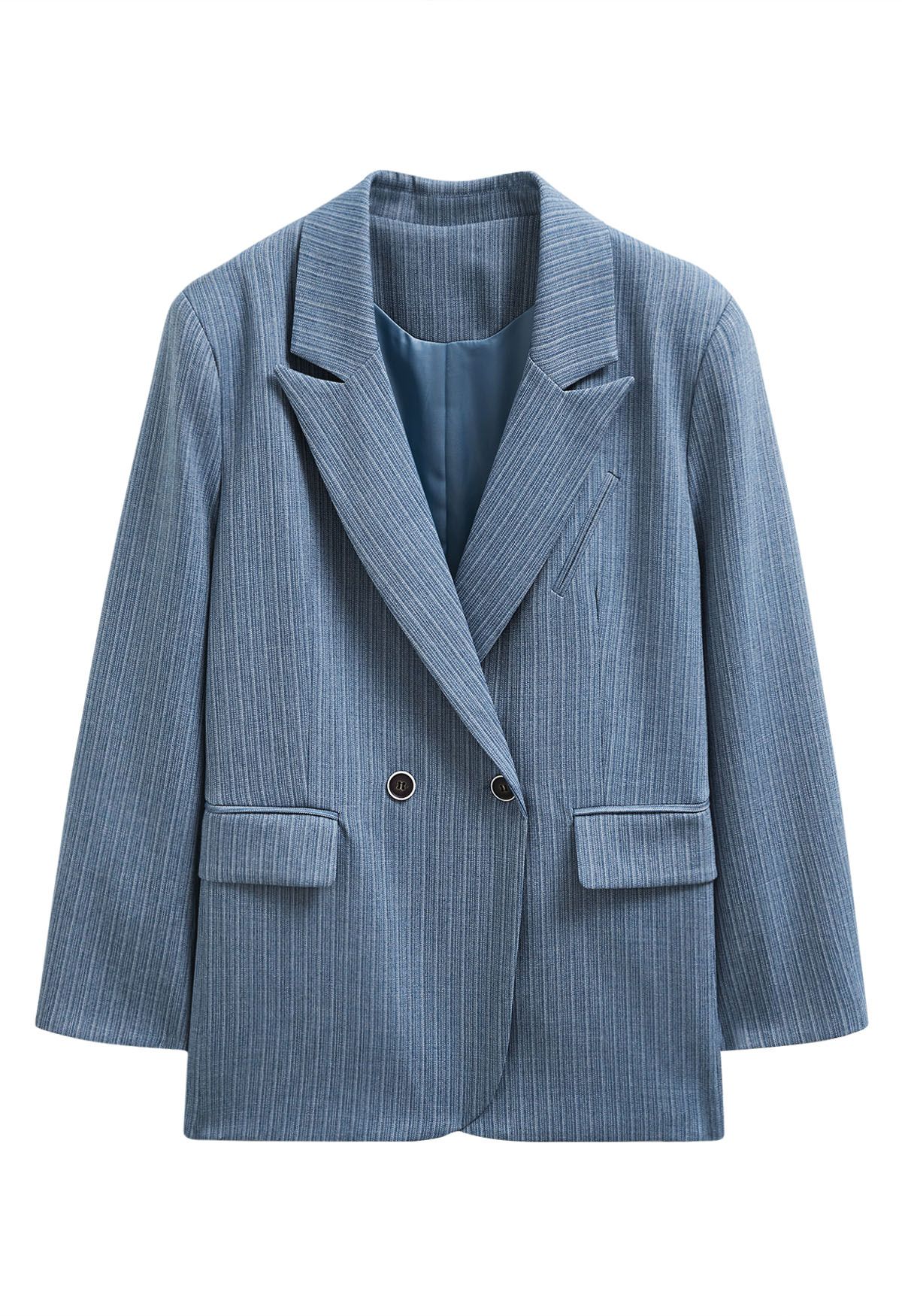 Everlasting – Gestreifter Oversize-Blazer mit gepolsterten Schultern in Blau