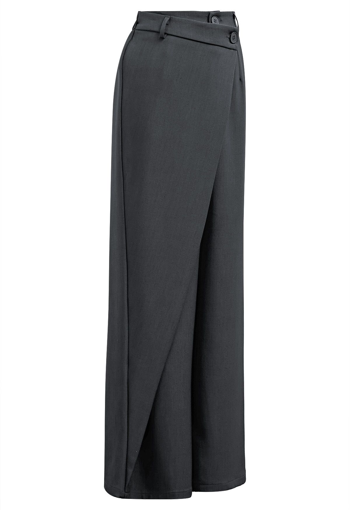 Asymmetrische Hose mit geradem Bein und Klappe und Knöpfen in Rauch