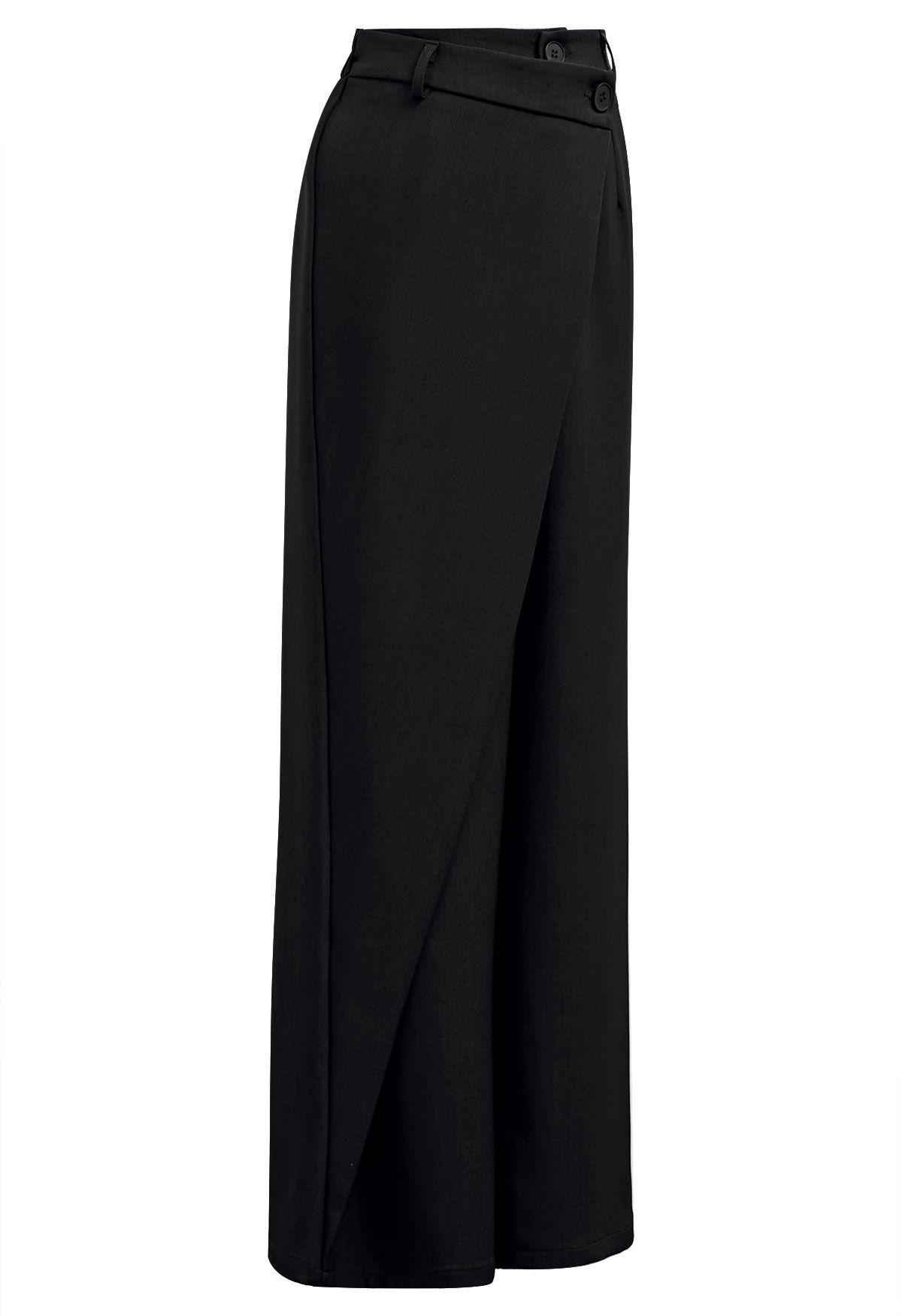 Asymmetrische Hose mit geradem Bein und Klappe und Knöpfen in Schwarz