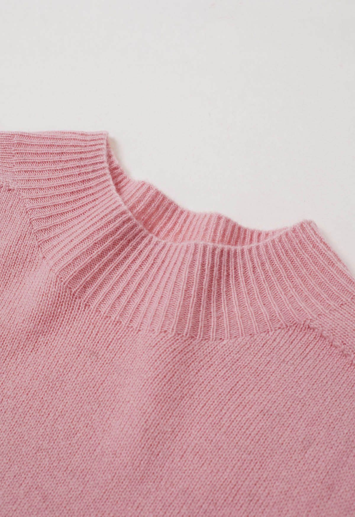 Herzwärmender Rollkragen-Langarm-Wollpullover in Rosa